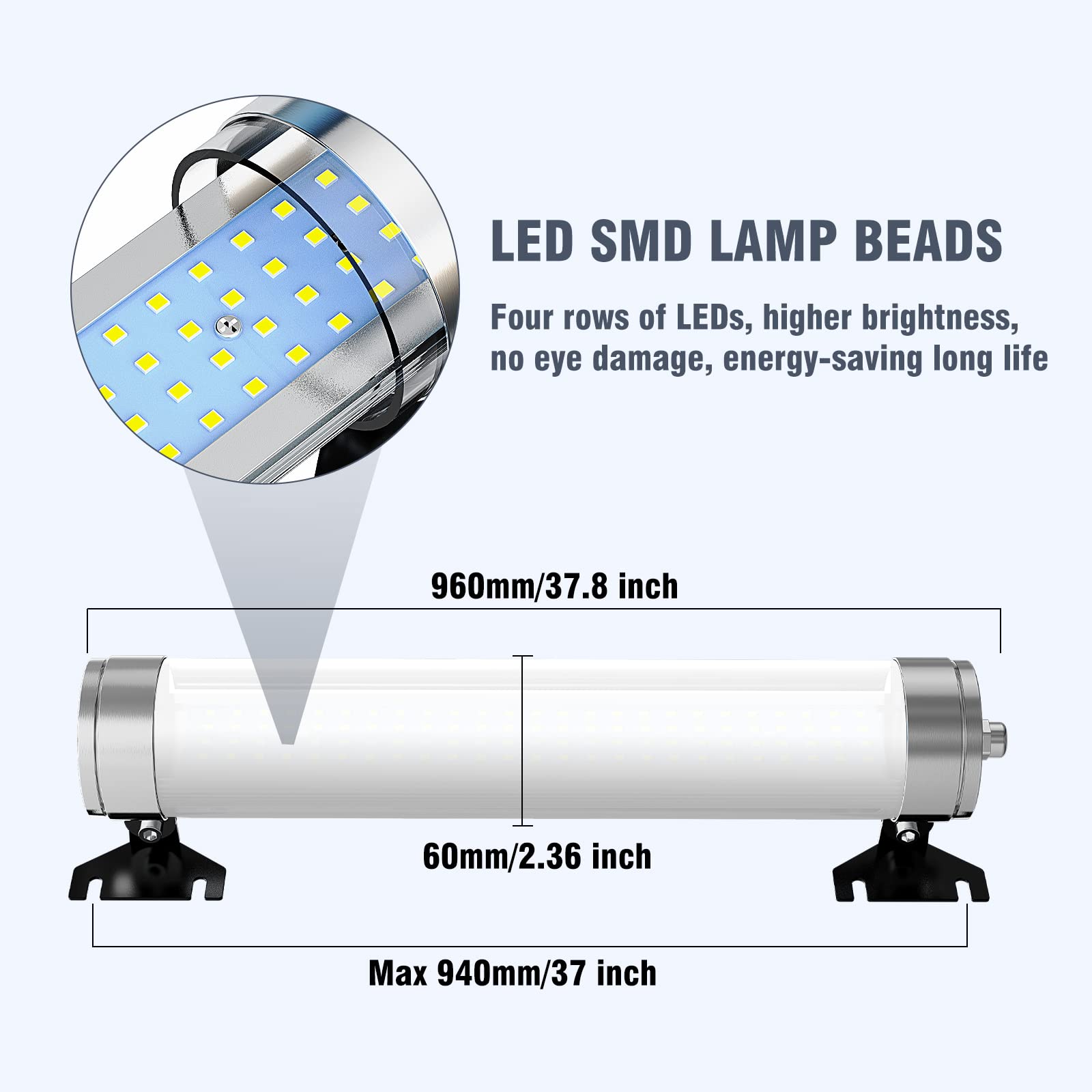 40W LED Machine Light Explosion Proof IP68 Waterproof 120V White CNC Tube Light for Industrial Workshops, Factories, and Metalworking Equipment