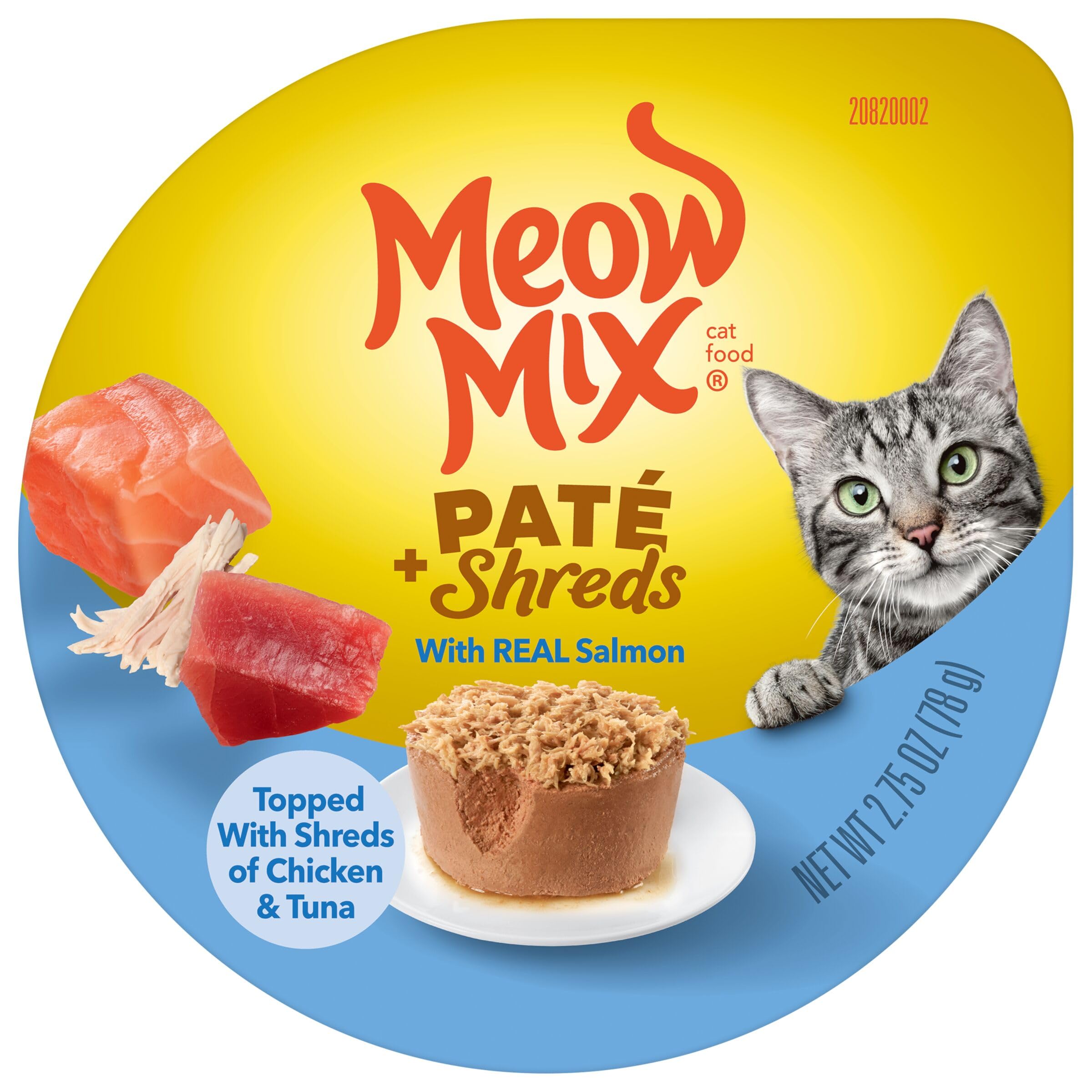 Meow Mix Paté & Shreds Wet Cat Food Variety Pack - 12 Seafood & Poultry Flavored 2.75oz Cups | Grain-Free Wet Cat Food for Adult Cats | Perfect for Picky Eaters, Travel & Mealtime Variety