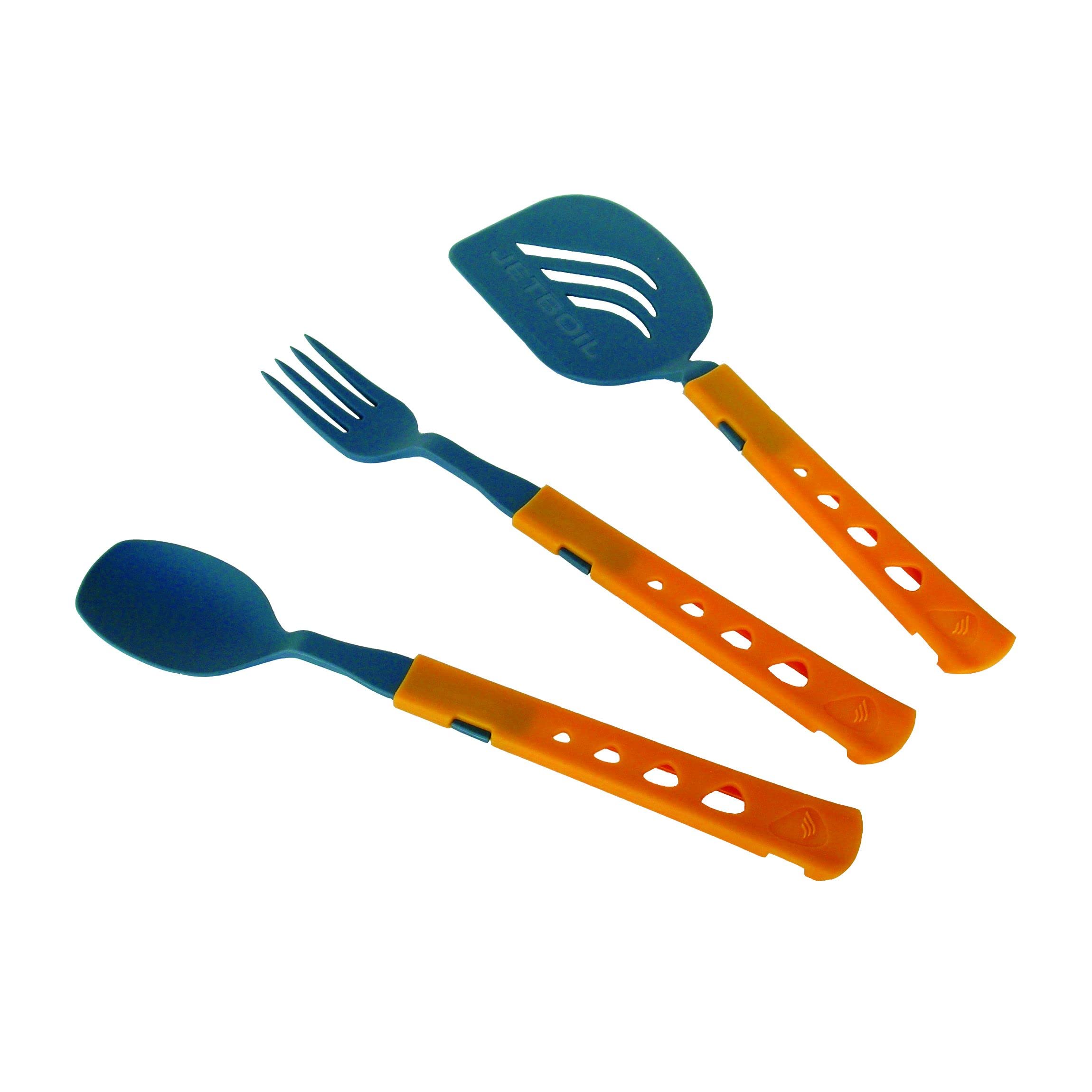 Jetboil Jetset Stowable Camping Utensil Set - Compact Travel Cutlery Kit with Fork, Spoon & Knife (Grey & Orange) - Perfect for Backpacking, Hiking & Outdoor Adventures