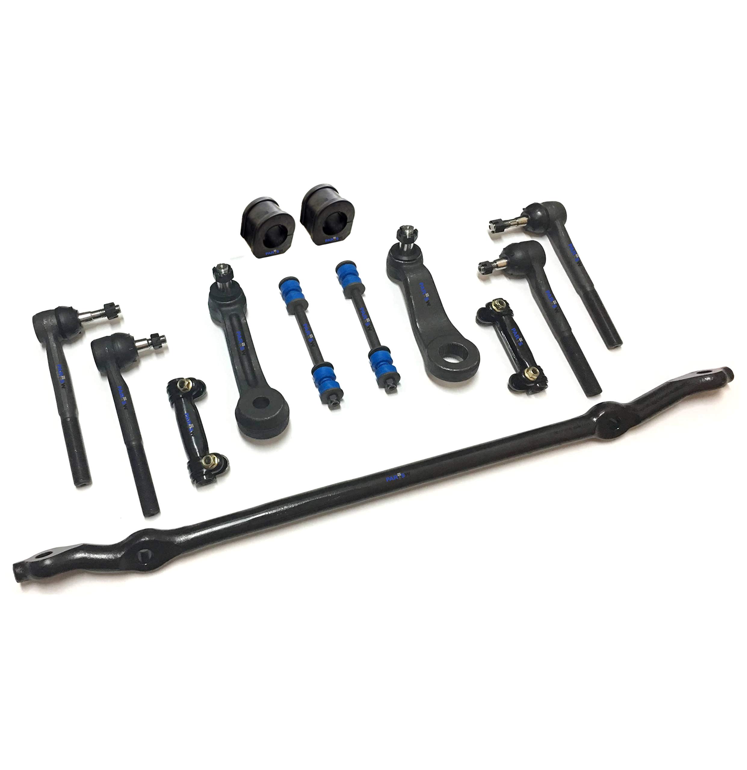 13 Pc Front Steering & Suspension Kit - Center Link with Idler & Pitman Arms, Tie Rod Ends, Adjusting Sleeves, Ball Joints, Sway Bar Frame Bushings 31.75mm (1.25 inch) - Compatible with Chevy, GMC, Ford Trucks & SUVs - Perfect for Off-Roading, Towing & Daily Driving