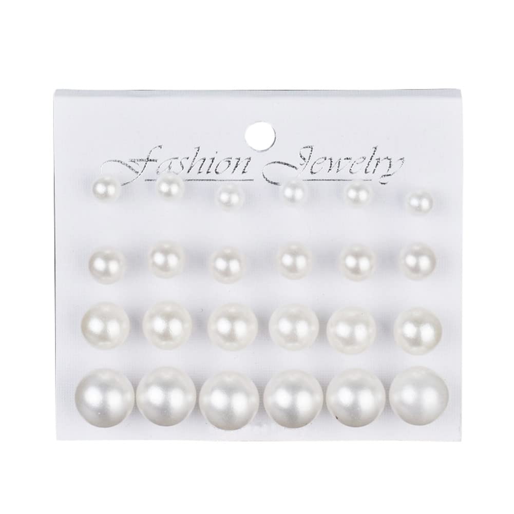 12 Pairs Pearl Stud Earrings for Women & Girls - Round Ball Piercing Stud Earrings Set | Perfect for Daily Wear, Parties & Gifts