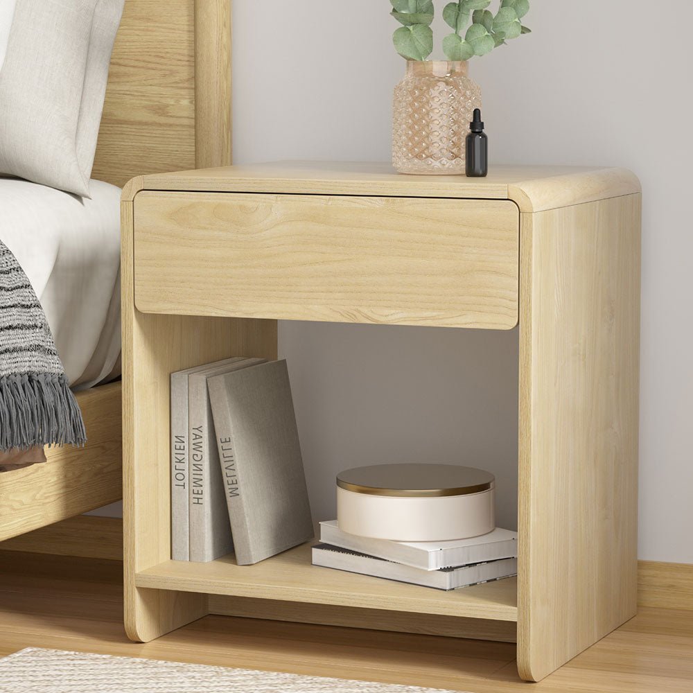 Modern Pine Bedside Table with Drawer and Open Shelf - Perfect for Bedroom Storage and Nightstand Organization