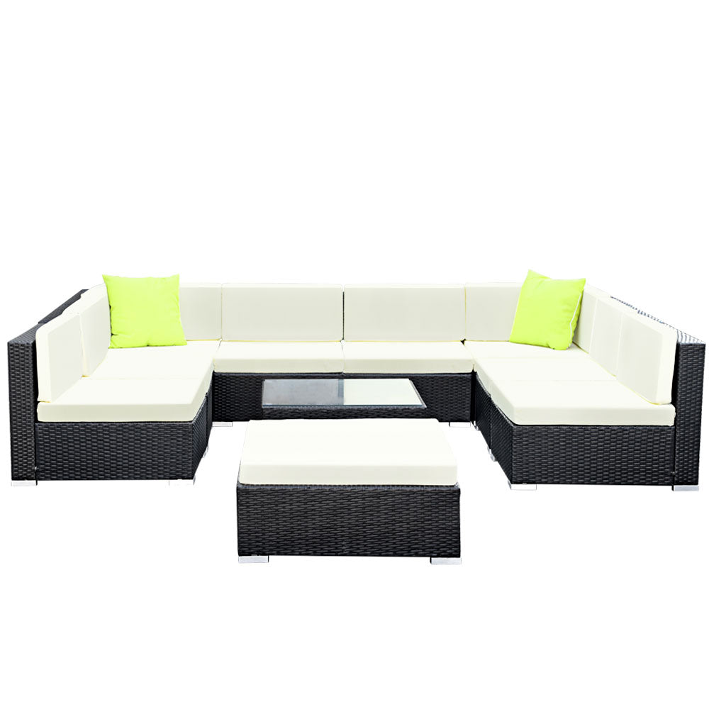 10-Piece Outdoor Wicker Sofa Set - 9-Seater Patio Furniture for Garden, Poolside, and Backyard Lounge - Durable & Weather-Resistant