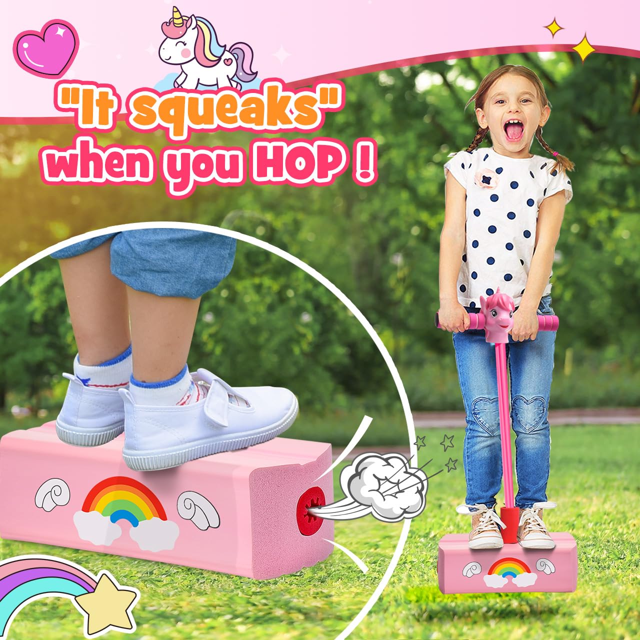 **CUUGO LET'S GO! Kids Foam Pogo Stick Jumper - Safe & Fun Outdoor/Indoor Toy for Boys & Girls Ages 3-12 | Promotes Exercise & Growth | Perfect Gift for Christmas, Birthdays & Stocking Stuffers | Great for Playtime, Backyard Fun & Active Kids**