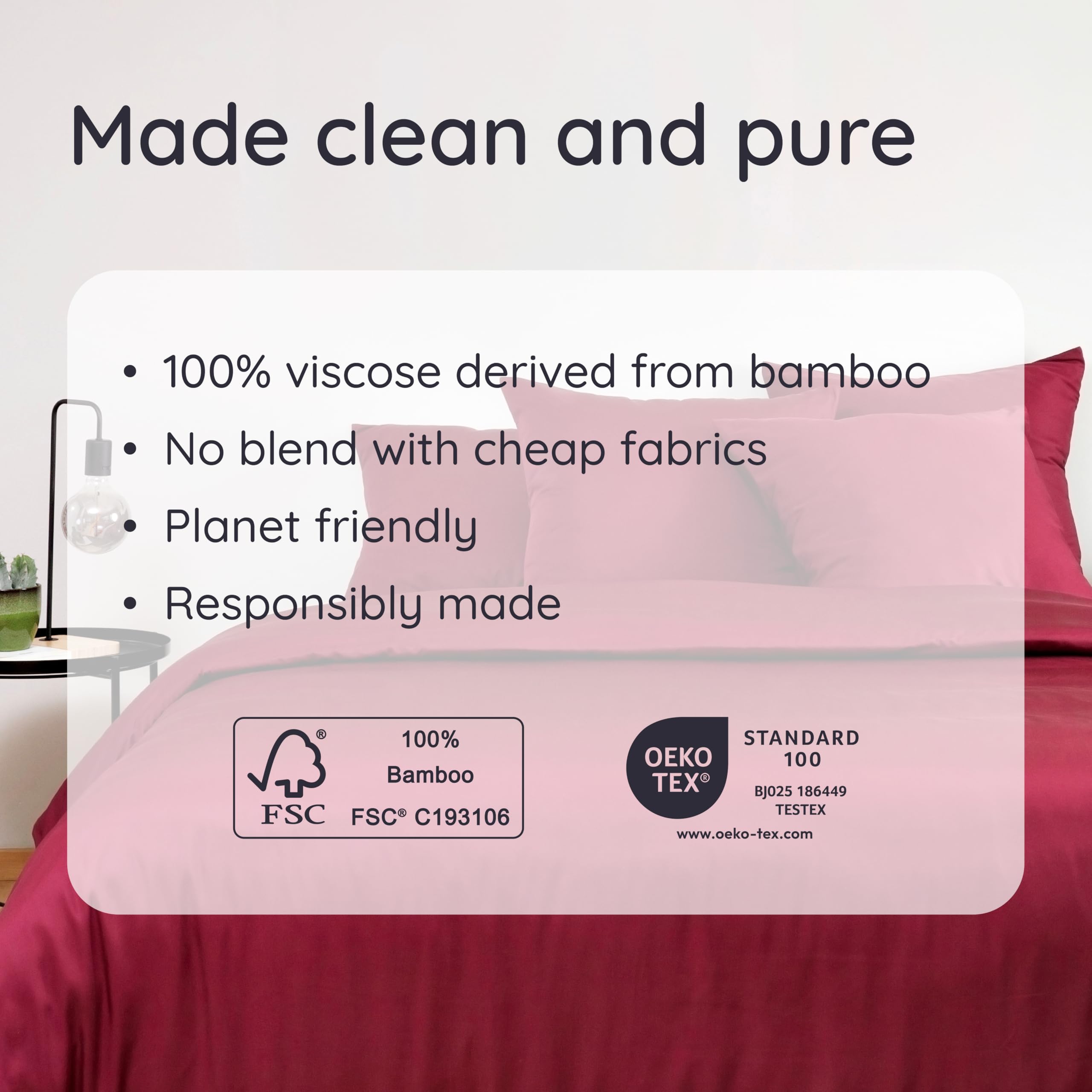 Bambaw 100% Bamboo Viscose Pillowcase Set of 2 - Cooling, Breathable & Super Soft Standard Size Pillow Covers with Envelope Closure for Hot Sleepers (Burgundy) - Perfect for Summer Nights & Temperature Regulation