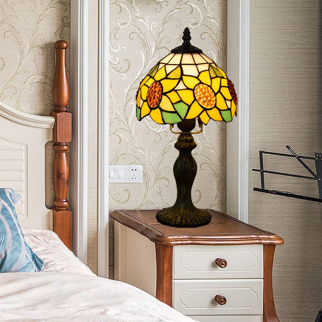 8-Inch Tiffany Style Sunflower Table Lamp - Warm Light Antique Bedside & Desk Lamp for Living Room, Bedroom, Coffee Table - Perfect for Reading, Relaxing & Home Decor