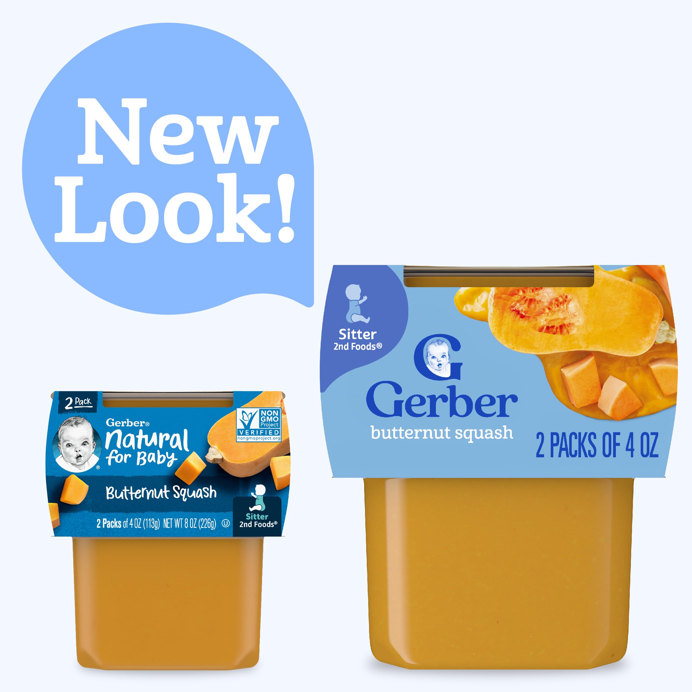 Organic Gerber 2nd Foods Butternut Squash Baby Food Puree - Non-GMO, No Artificial Flavors, 4oz Tubs (Pack of 8) - Perfect for Toddlers, On-the-Go Snacks & Healthy Meal Prep