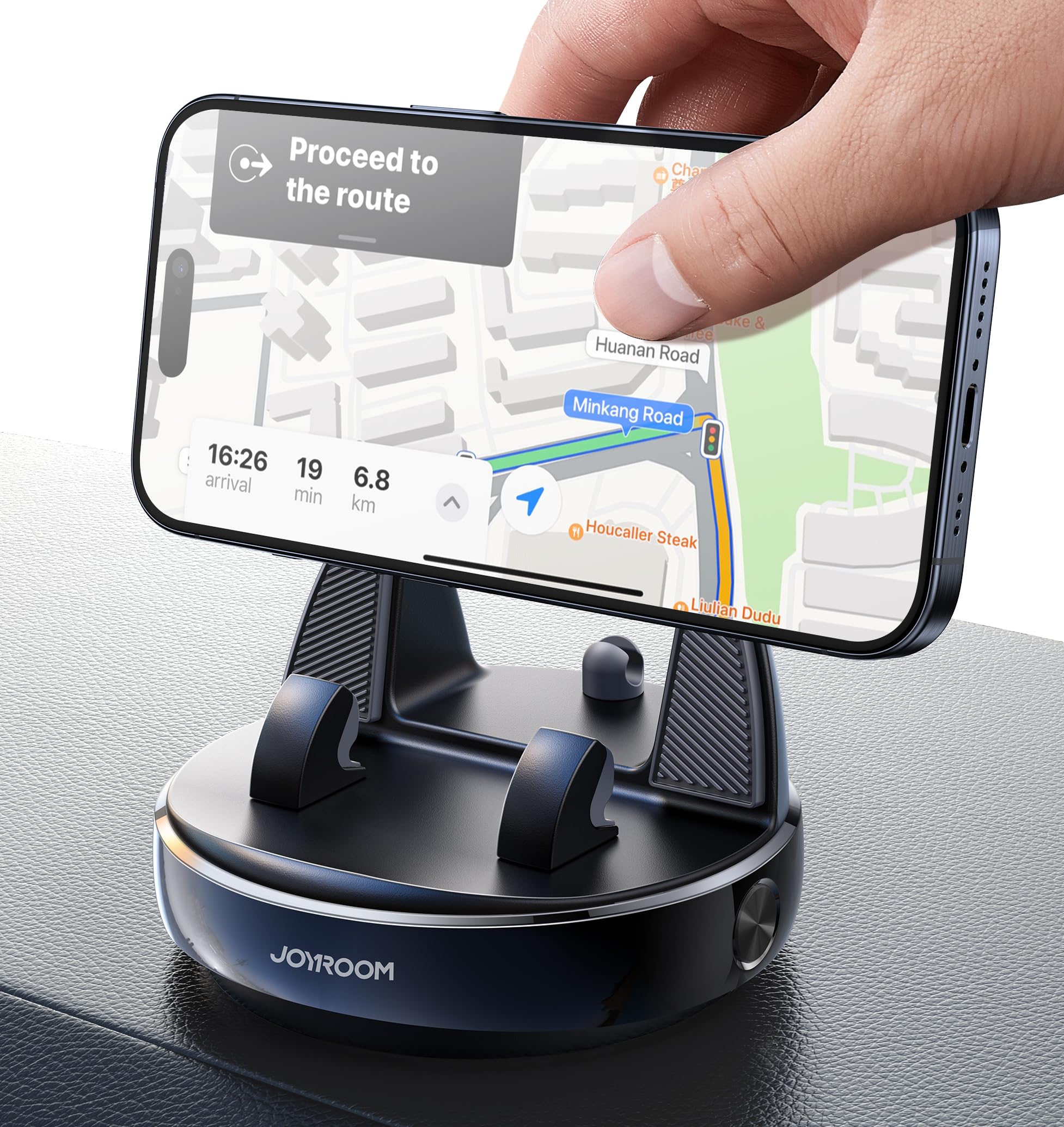 JOYROOM 360° Rotatable Car Phone Holder - Adjustable Dashboard Mount with Non-Slip Silicone for iPhone, Samsung & Smartphones - Perfect for GPS Navigation & Hands-Free Driving