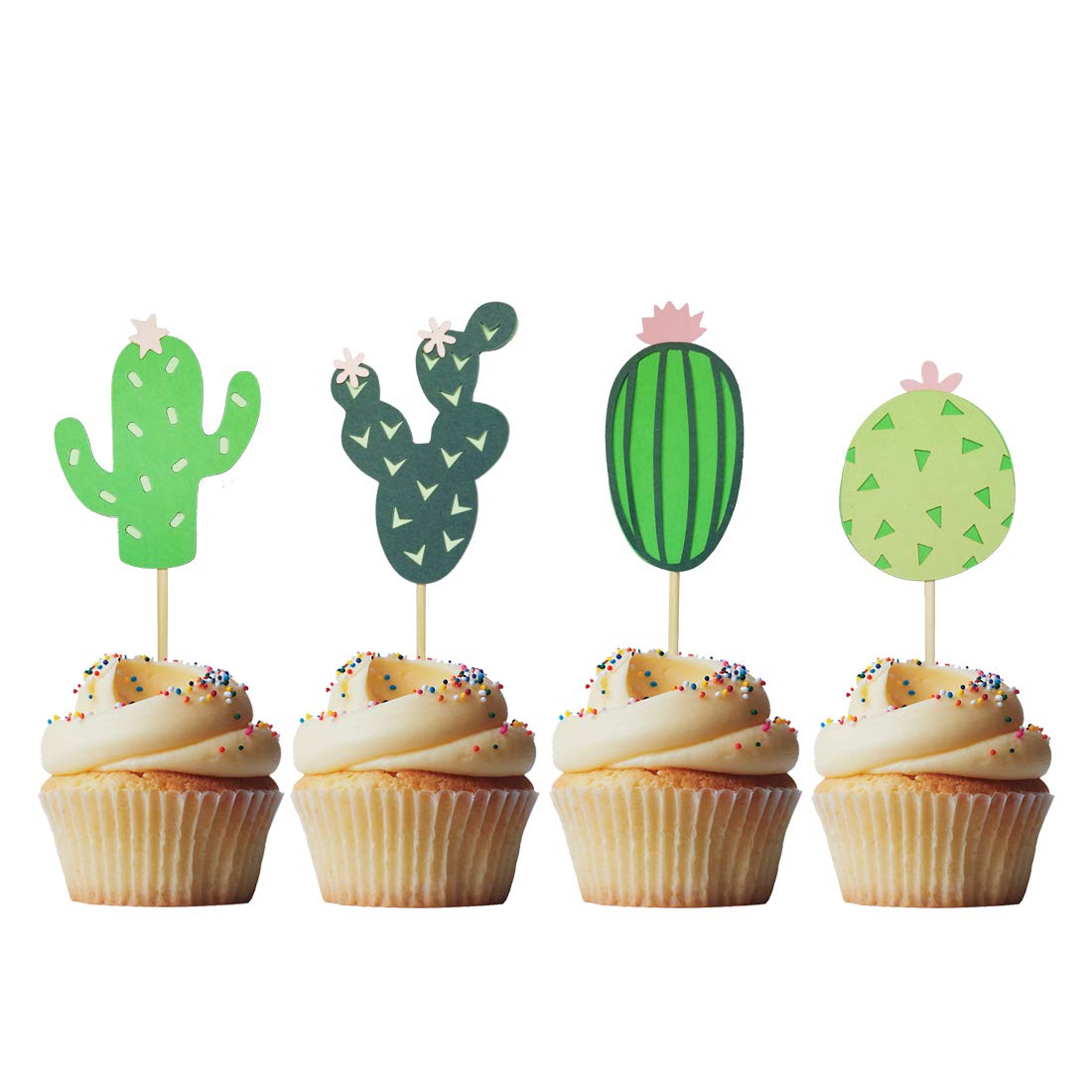 Morndew 24 PCS Cactus Cupcake Toppers - Mexican Fiesta Party Decor for Birthday, Baby Shower & Wedding - Perfect for Desert Theme Celebrations