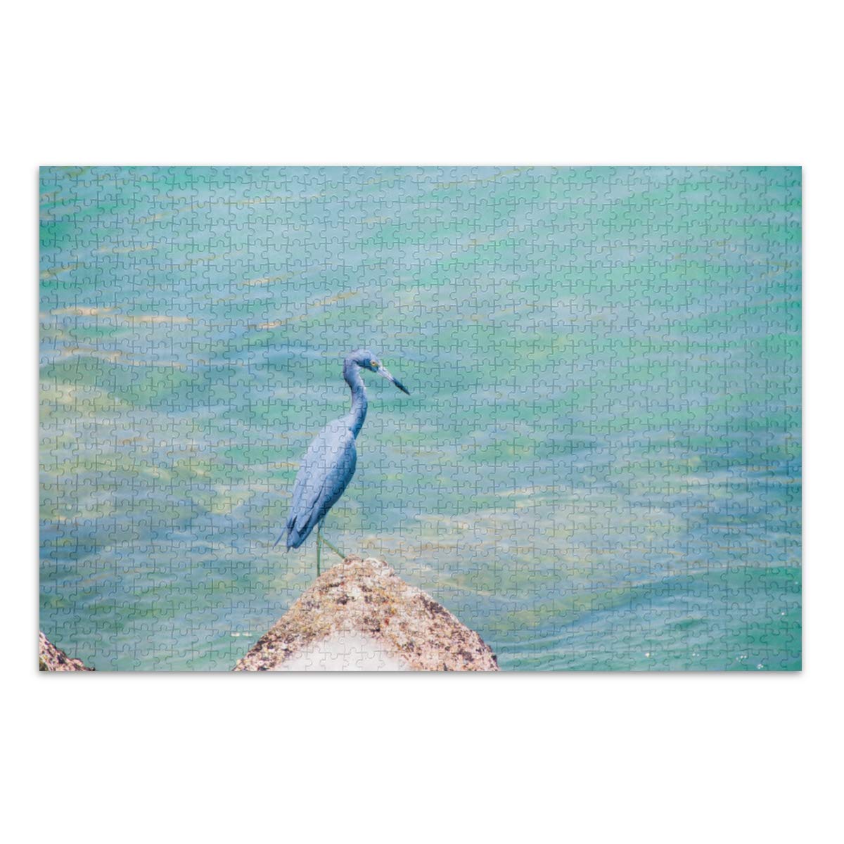 500-Piece Jigsaw Puzzle for Kids & Adults - Grey Heron Bird with Azure Blue Sea Landscape - Educational Family Puzzle Game for Brain Training | Perfect Gift for Birthday, Christmas & Family Game Night