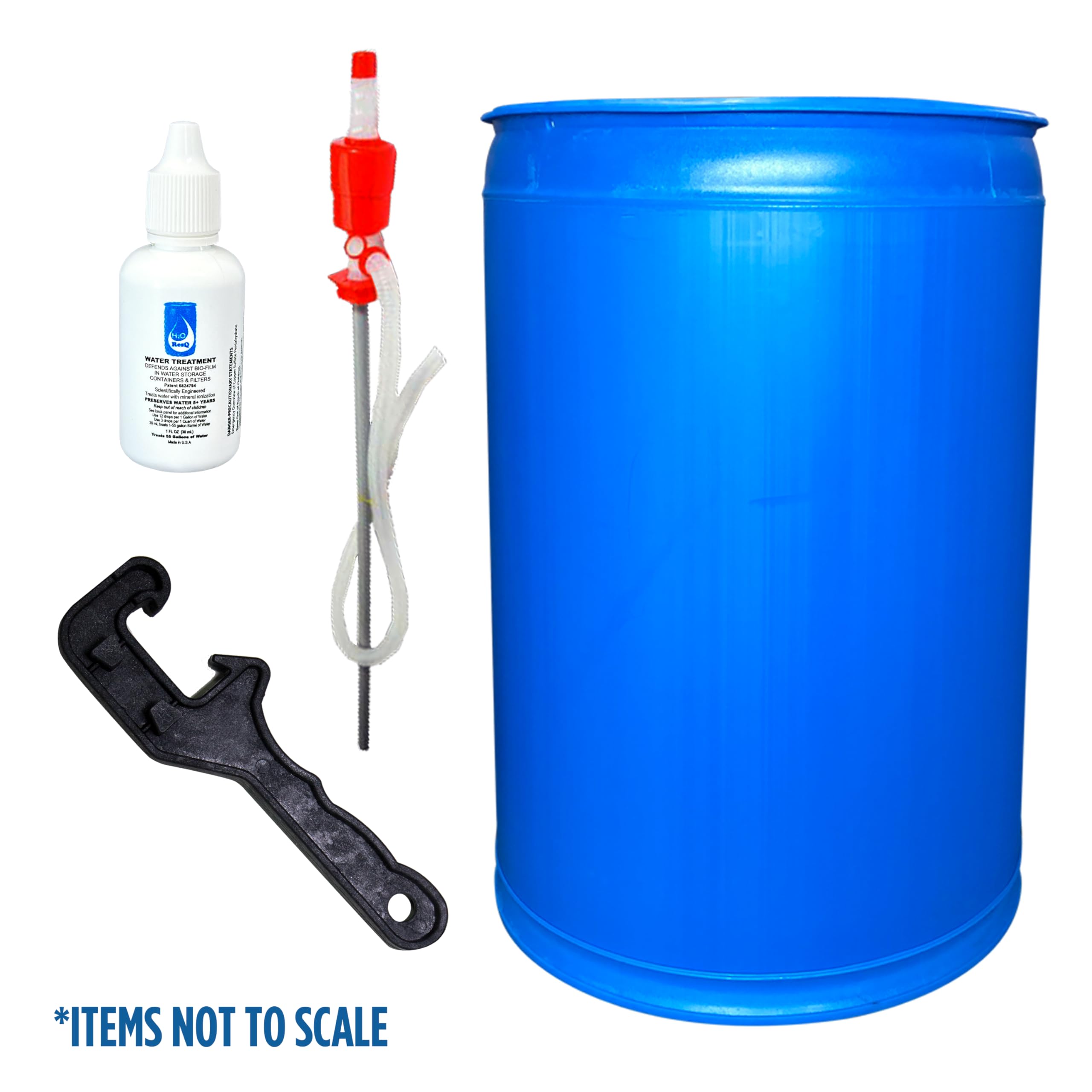 Augason Farms Emergency Water Storage Kit - 55-Gallon BPA-Free Water Barrel with Water Treatment Drops, Siphon & Hand Pump for Disaster Preparedness, Camping & Survival Situations