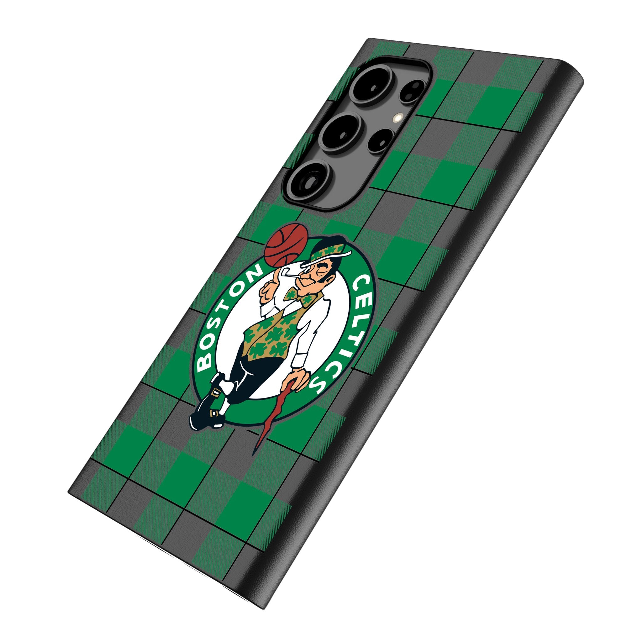 Boston Celtics Plaid MagSafe Compatible Phone Case for Samsung Galaxy S23/S22/S21 - Perfect for Game Day & Celtics Fans