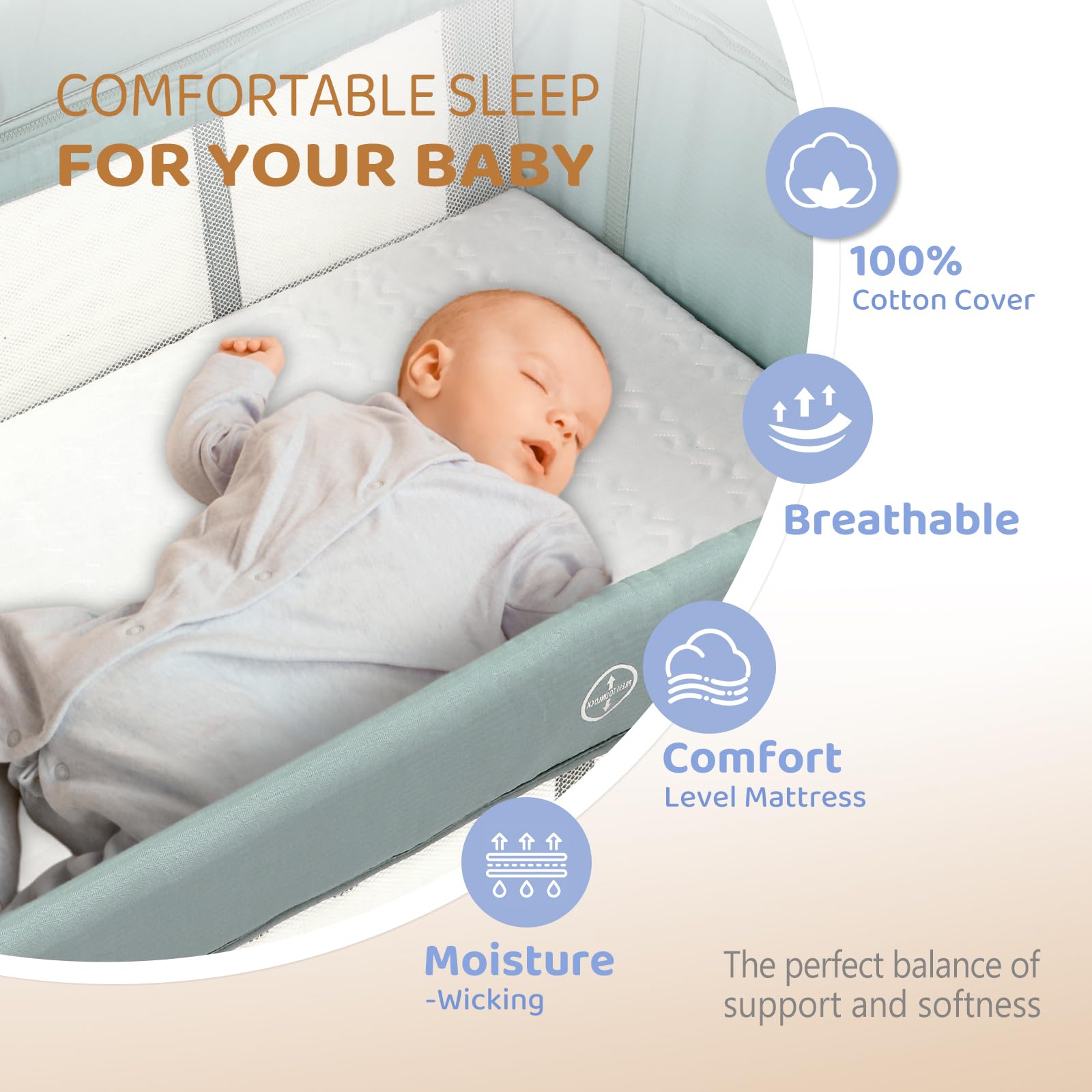 JOYMOR 3-in-1 Baby Bedside Bassinet & Sleeper with Mattress - Convertible to Playpen & Portable Travel Crib | Includes Toy, Wheels, Brake & Carry Bag | Perfect for Newborns, Nursery & On-the-Go Parents