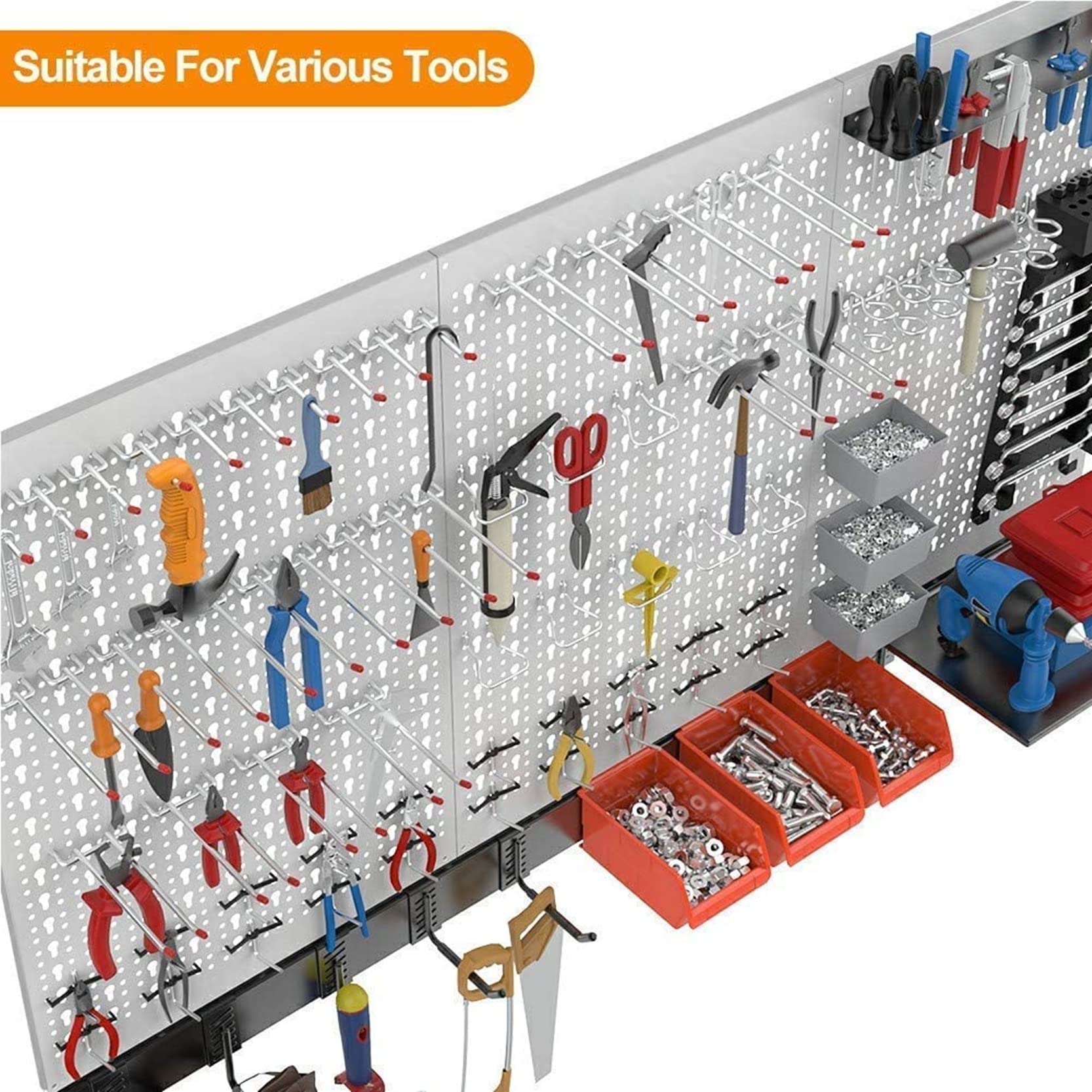 TORACK 109-Piece Pegboard Wall Organizer Kit - 4 ft Metal Garage Tool Storage System with Hooks, Bins & Shelf | Wall Mounted for Workshop, Garage & Home Organization