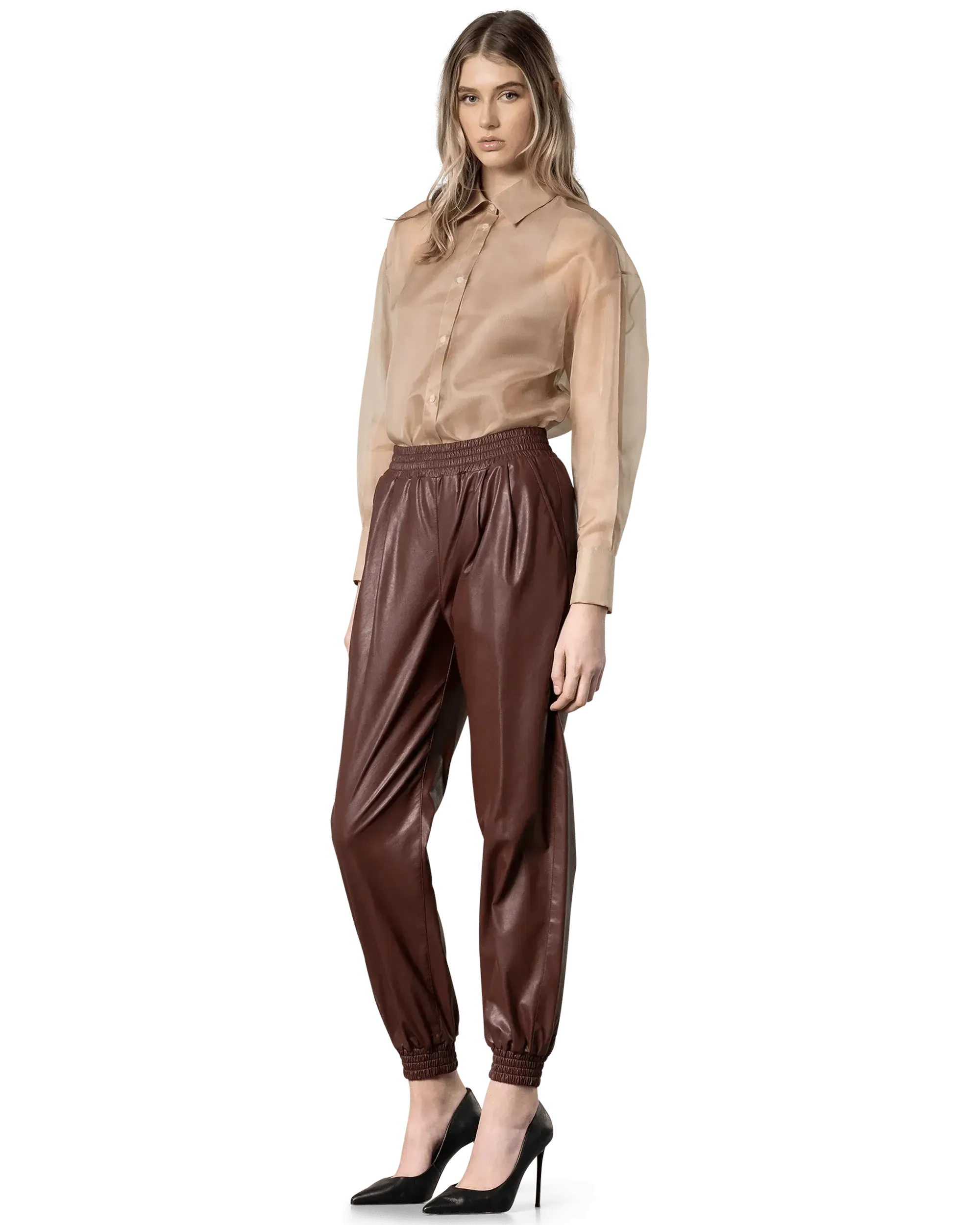 Stylish Faux Leather Jogger Pants for Women - Comfortable & Trendy High Waisted Sweatpants for Casual Wear, Running Errands & Lounge