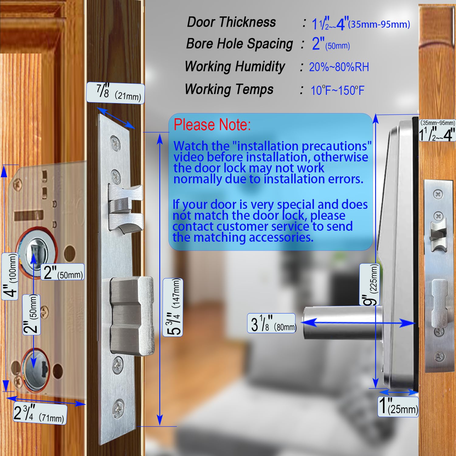 Smart Fingerprint Door Lock - Keyless Entry Keypad with Biometric Code, WiFi Remote Control & Large Touch Screen for 35-65mm Doors | Secure Home, Office & Apartment Entry