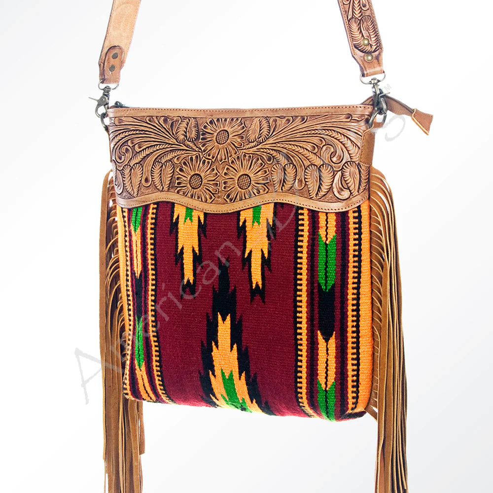 American Darling Cranberry Aztec Blanket Fringe Purse - Stylish Boho Crossbody Bag for Women, Perfect for Music Festivals, Beach Outings & Everyday Use