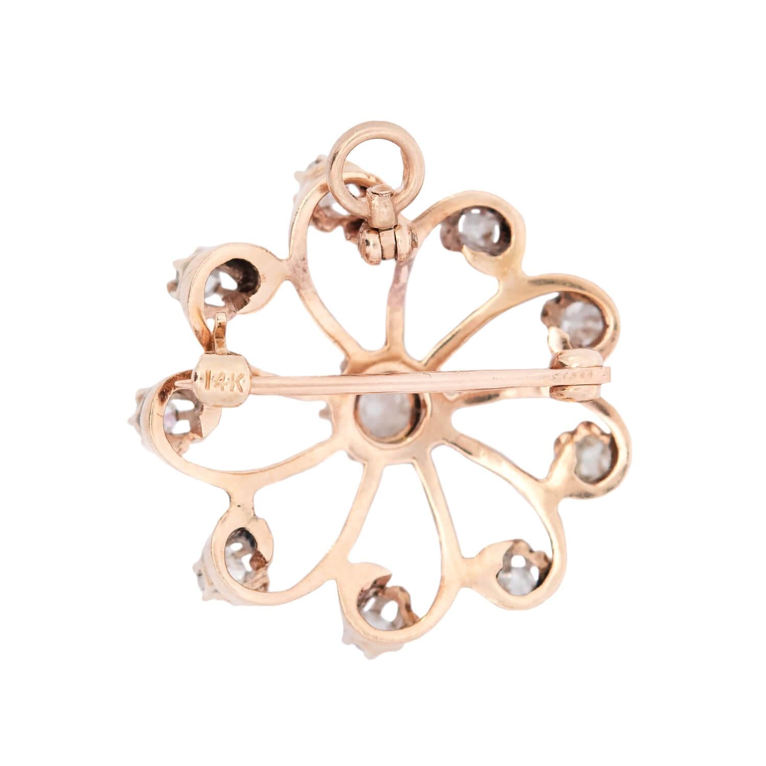 14K Gold Victorian Diamond Snowflake Brooch & Pendant - Elegant Vintage Jewelry for Christmas, Weddings, and Special Occasions