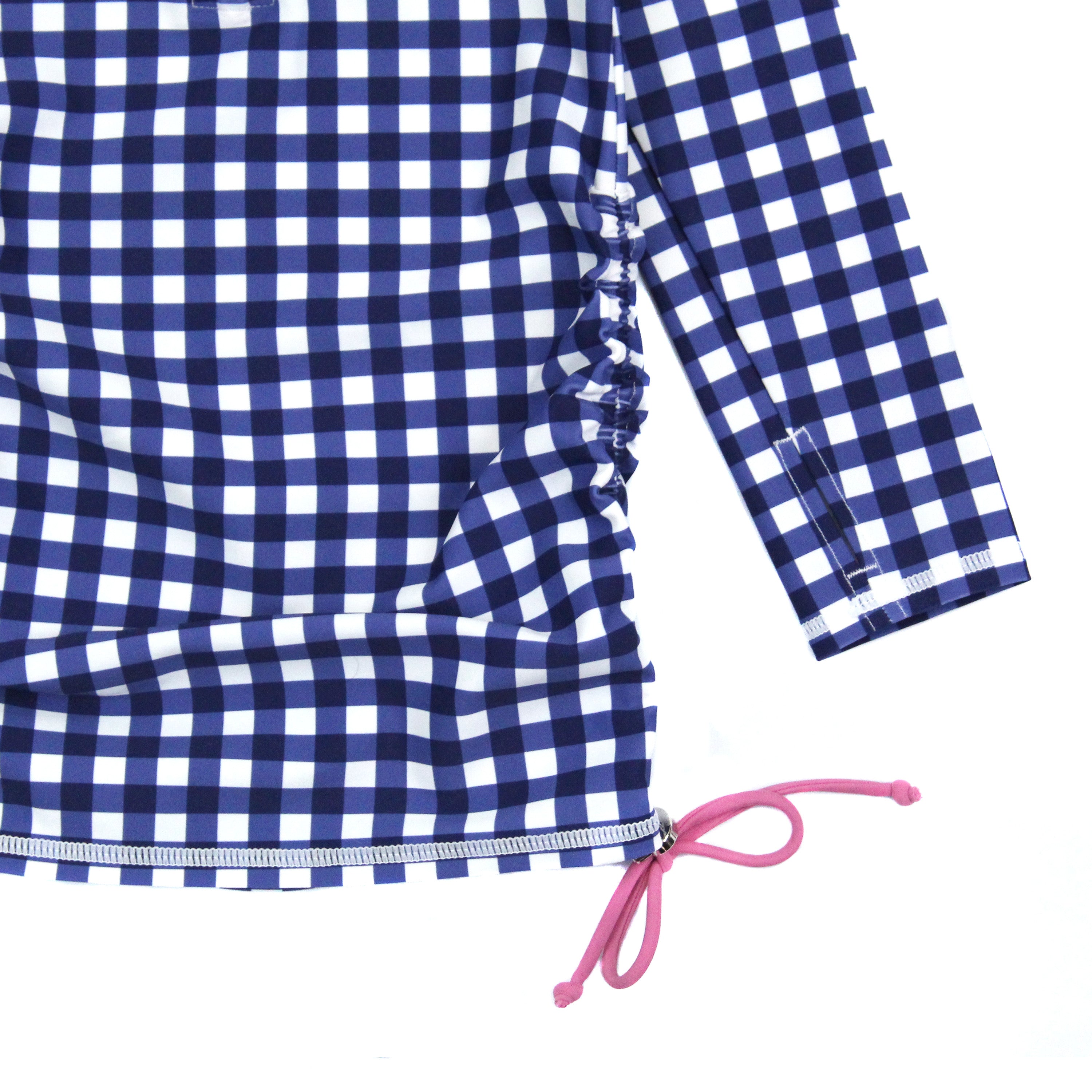 Girls Long Sleeve Swim Dress Cover Up - Navy Gingham Print Rash Guard Beach Dress | Perfect for Swimming, Beach Outings and Summer Vacation