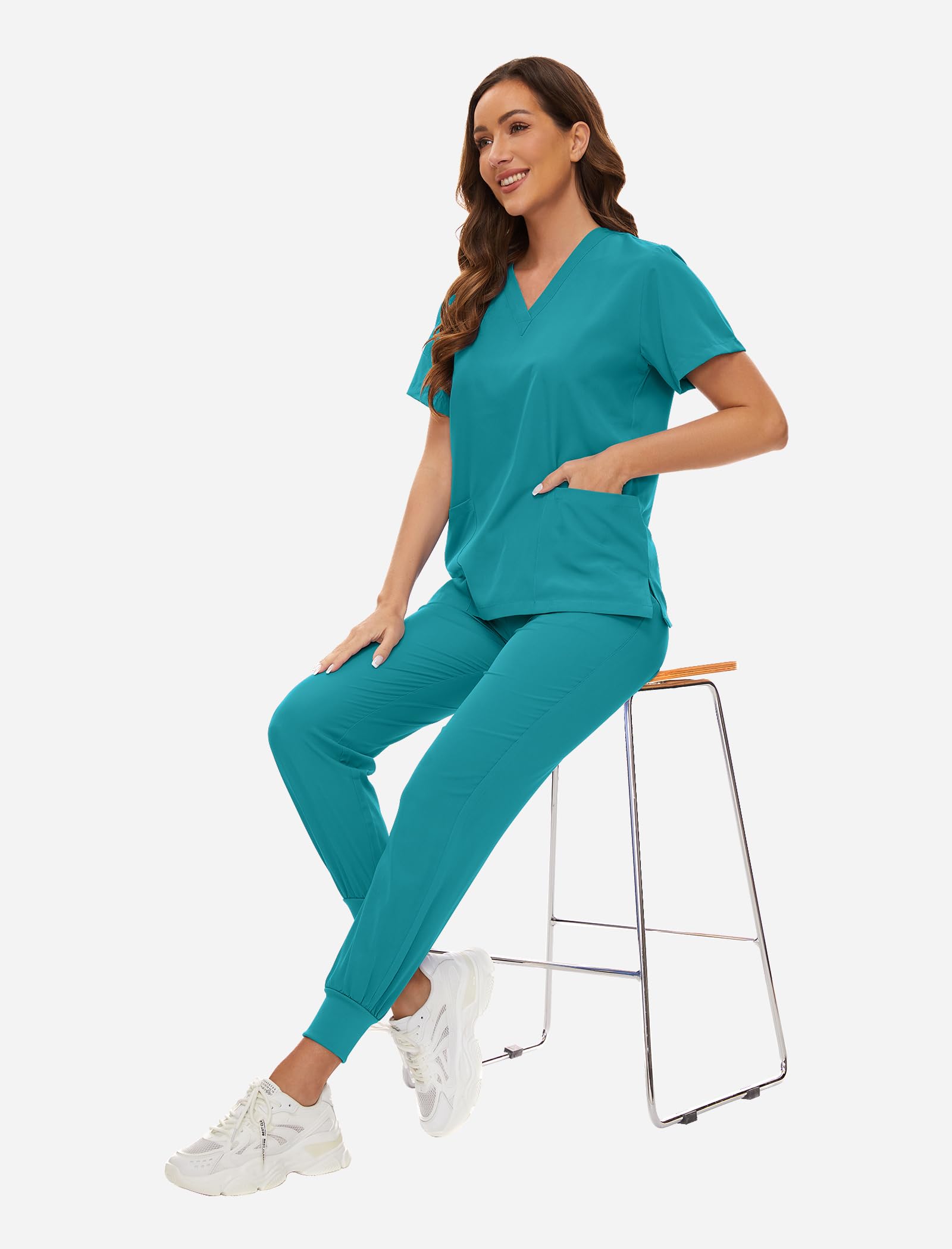 VIAOLI Women's Stretch Nursing Scrubs Set - V-Neck Pocket Top & Drawstring Jogger Pants | Comfortable Medical Uniform for Nurses, Doctors & Healthcare Workers | Perfect for Hospitals, Clinics & Long Shifts
