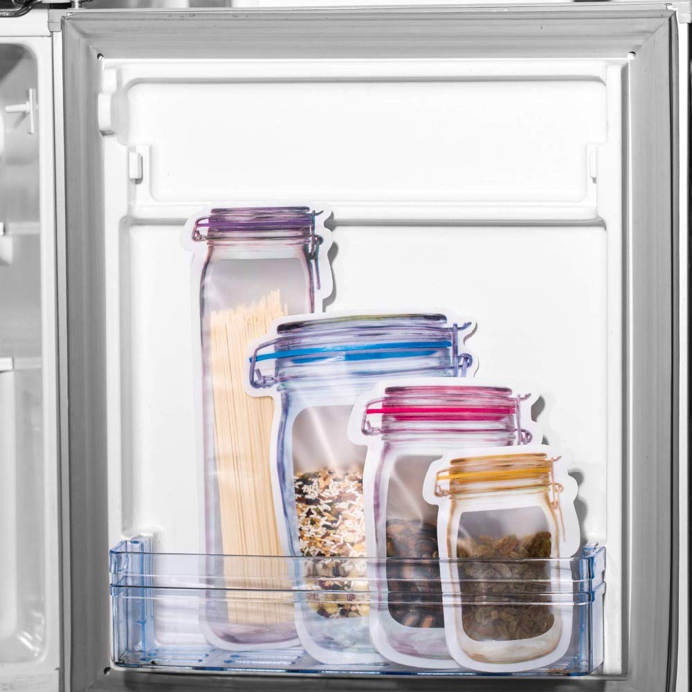Reusable Mason Jar Food Storage Bags - 20 Pack Airtight Zipper Sealed Bags for Snacks, Fresh Produce & Meal Prep | Eco-Friendly Kitchen Organization & On-the-Go Snack Containers