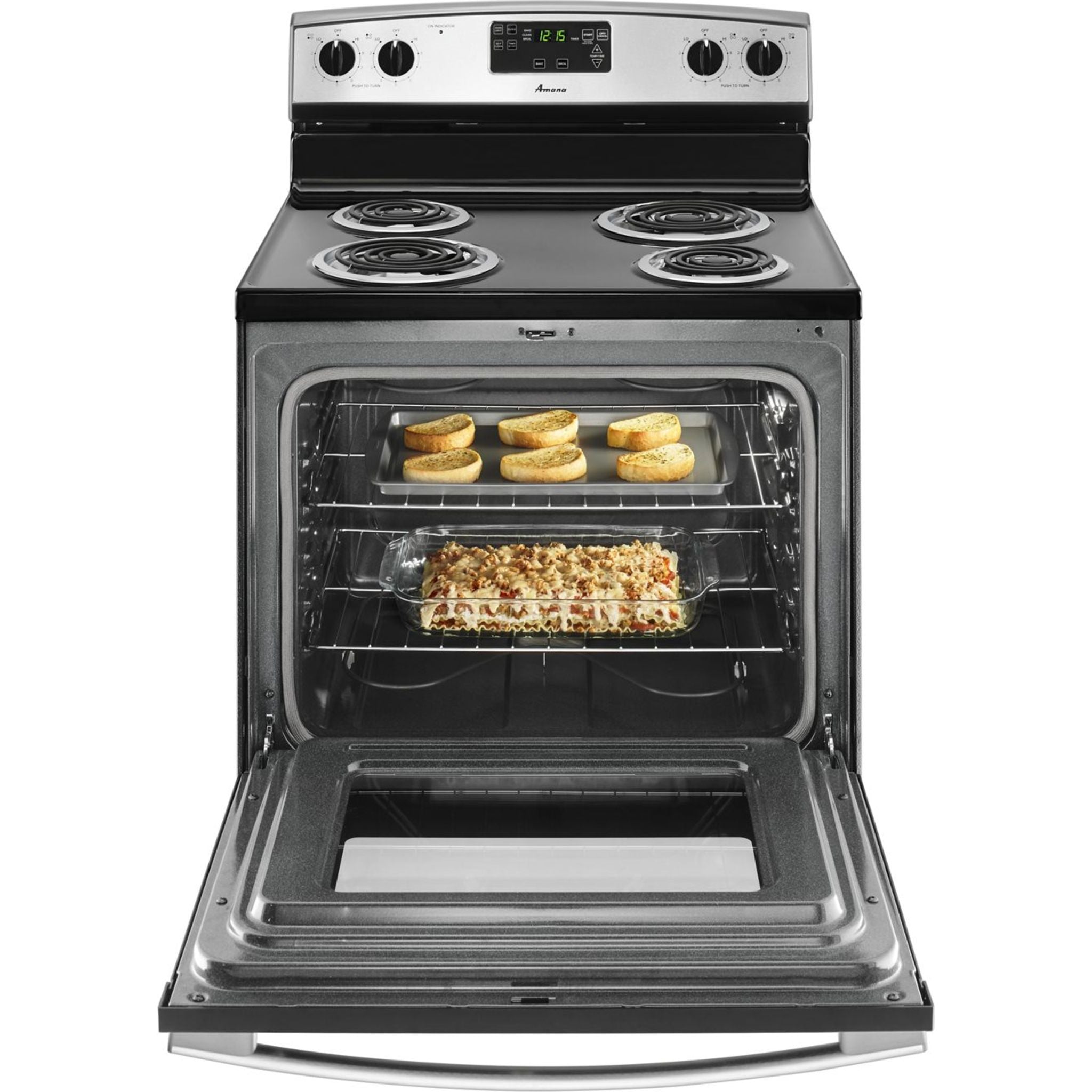 Amana 30 Inch Electric Range YAER6303MFW - White Freestanding Stove with Self-Cleaning Oven & 4 Burners - Perfect for Home Kitchen, Apartment Cooking & Small Space Living