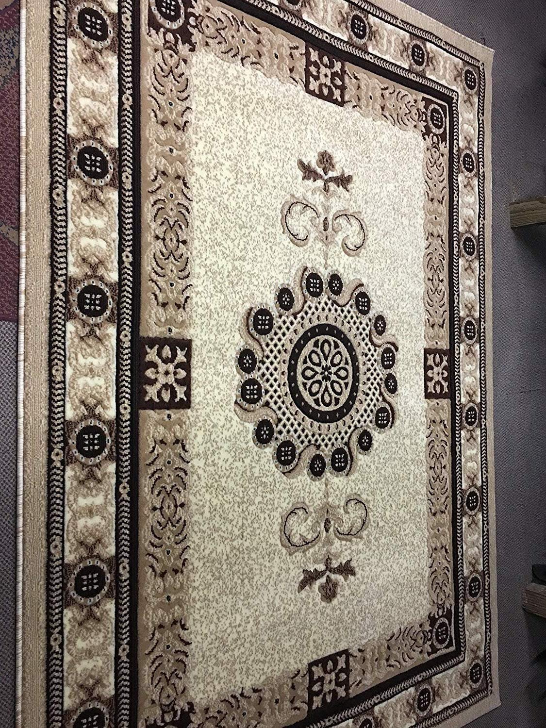 Handmade Traditional Persian Area Rug - Ivory, Brown & Beige Oriental Carpet with King Design (8'x10'6