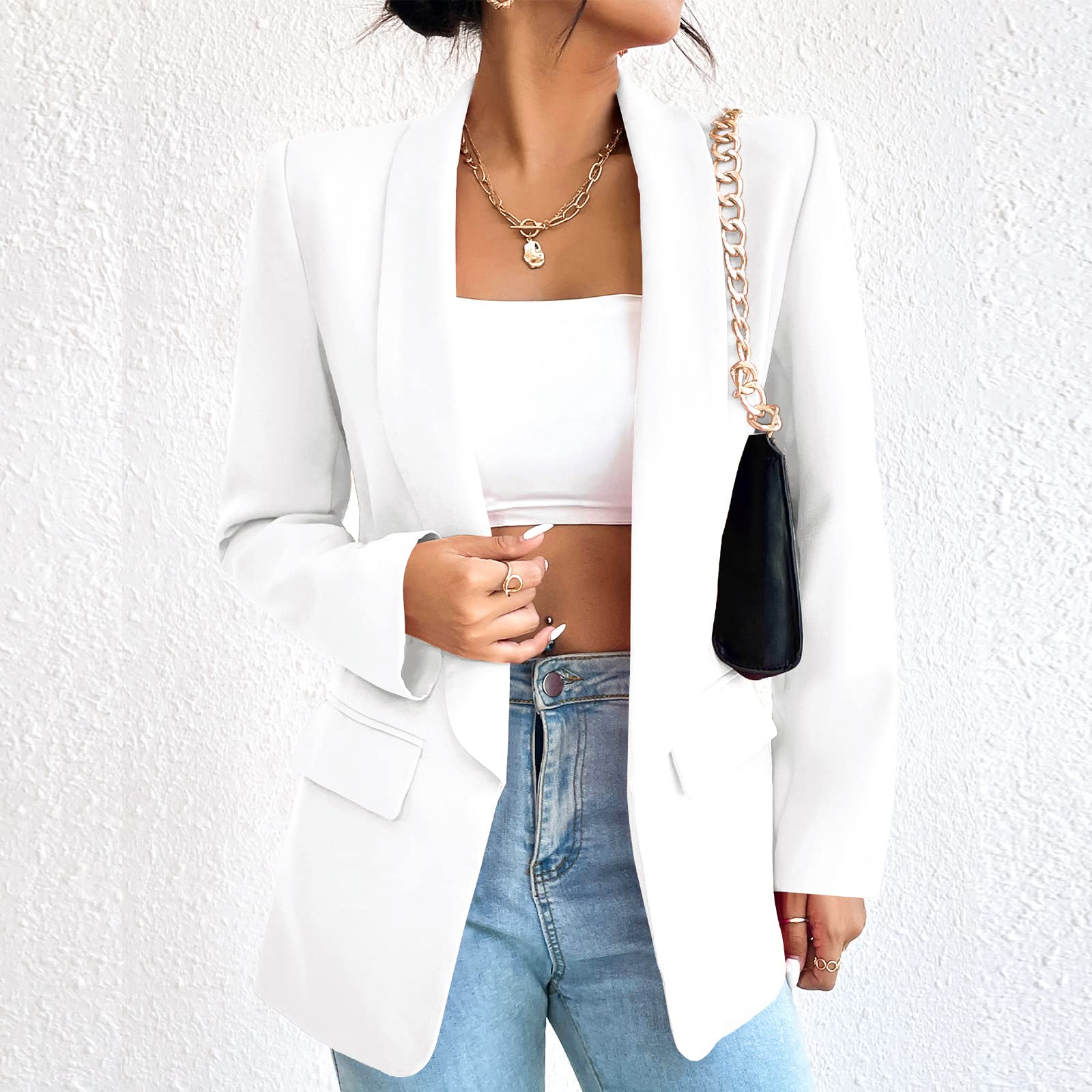 Women's Slim Blazer Jacket - Long Sleeve Open Front Shawl Collar for Work & Office Wear
