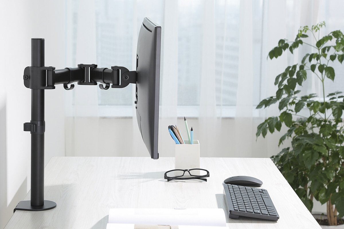 Pop Monitor Single Arm - Adjustable LCD Monitor Stand for Home & Office - Ergonomic Desk Mount with Clamp for 13-32 Inch Screens - Perfect for Workstations, Gaming Setups & Multi-Monitor Displays