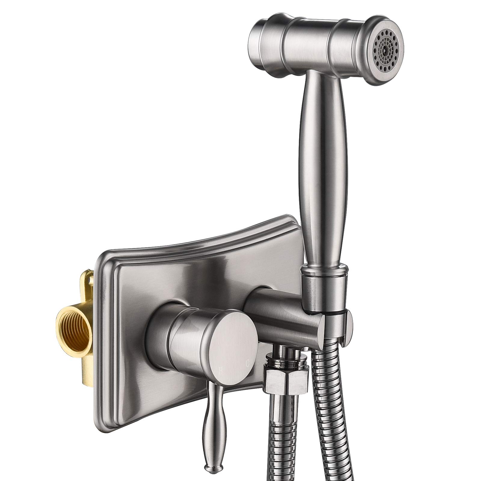 Stainless Steel Handheld Bidet Sprayer Kit for Toilet - Hot & Cold Water Diaper Sprayer - Brushed Nickel Shattaf Bathroom Attachment (WS035F) - Perfect for Baby Care, Hygiene Cleaning & Modern Bathrooms