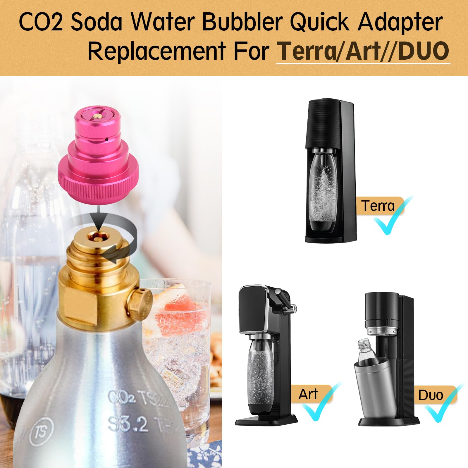 CO2 Quick Adapter for SodaStream & Terra Art DUO Sparkling Water Maker | Replacement CO2 Tank Refill Adapter Accessory | Perfect for Home Carbonation & DIY Sparkling Water Drinks