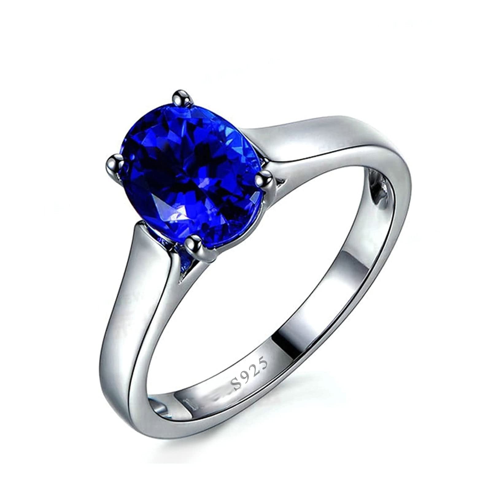 Gualiy Sterling Silver Wedding Ring for Women - Single Oval Blue Cubic Zirconia Engagement Band, Size 4-11 | Perfect for Bridal, Anniversary & Special Occasions