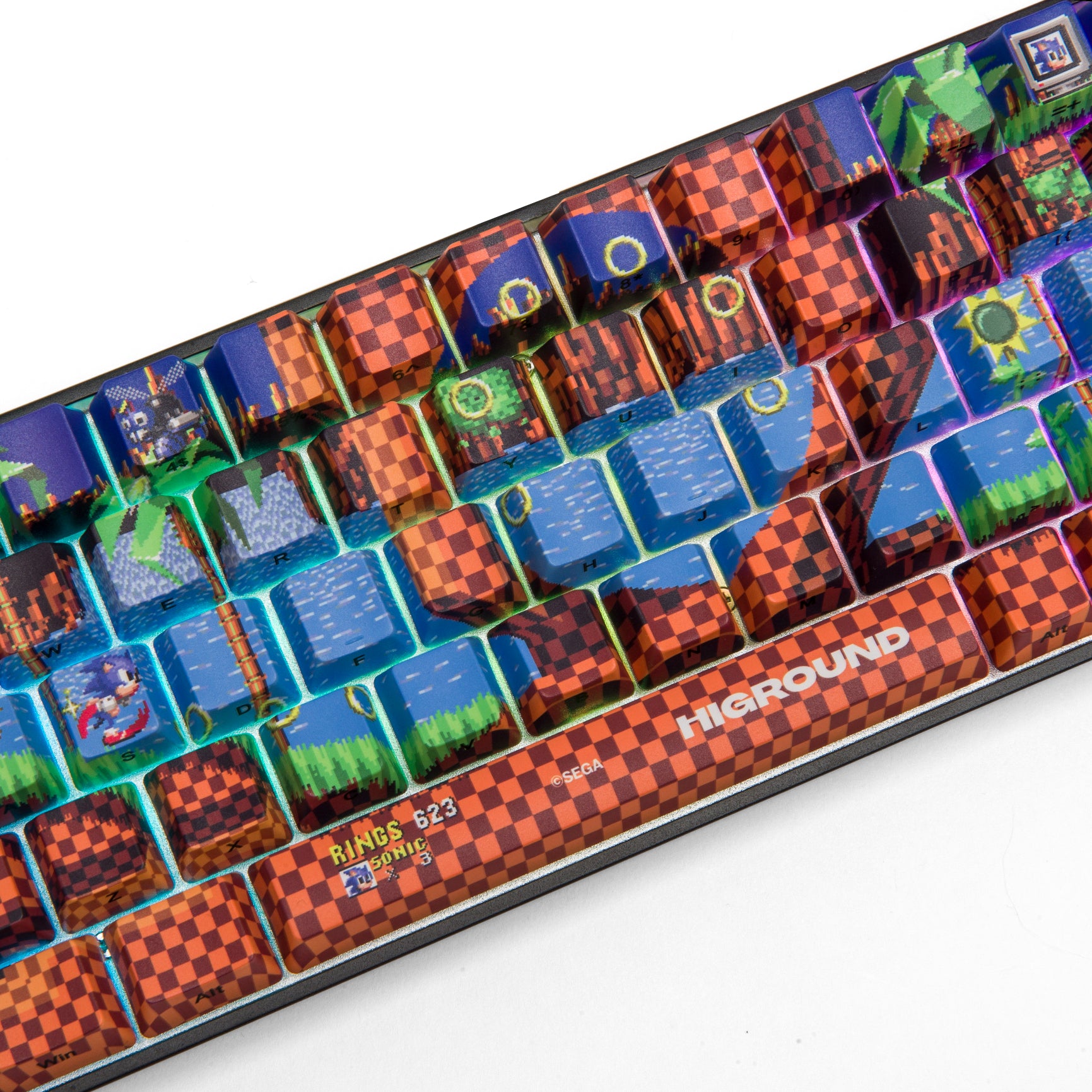 Sonic x Higround Green Hill Zone 68 Keycap Set for 65% Mechanical Keyboards - Gaming & Typing Custom Keycaps for PC Enthusiasts