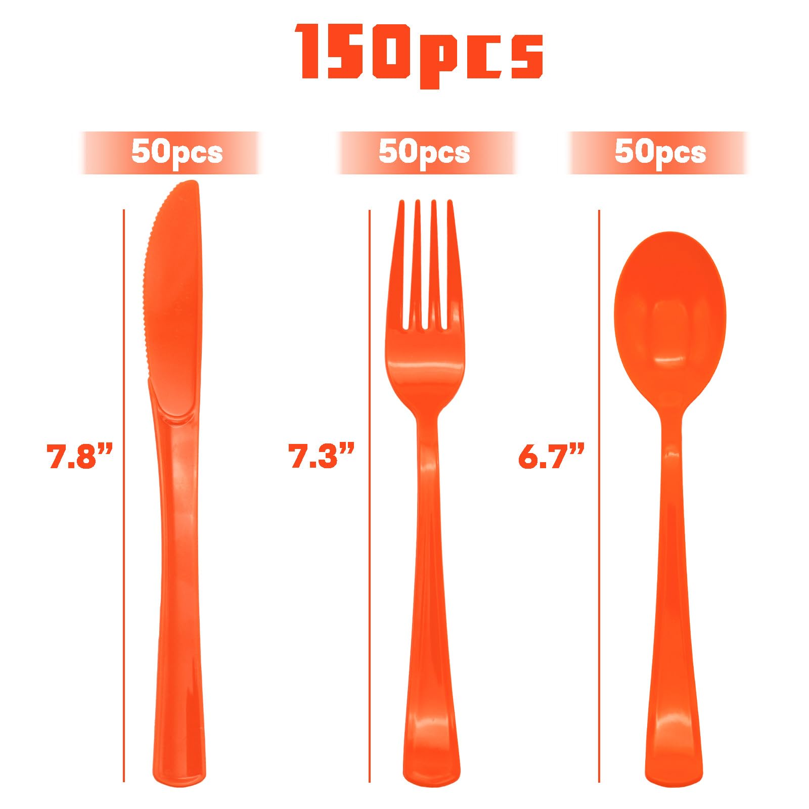 150-Pack Orange Plastic Cutlery Set - 50 Forks, 50 Spoons, 50 Knives | Disposable Utensils for Birthday Parties, Thanksgiving Dinner, Fall Festival & Picnic Supplies | Bulk Plastic Silverware for Outdoor Events & Catering