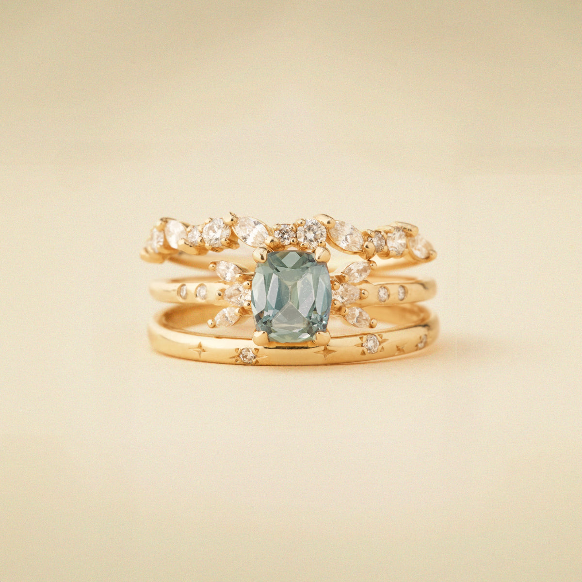 Unique Windswept Union 14K Yellow Gold Cushion Cut Sapphire Ring for Women – Perfect for Weddings, Anniversaries & Special Occasions