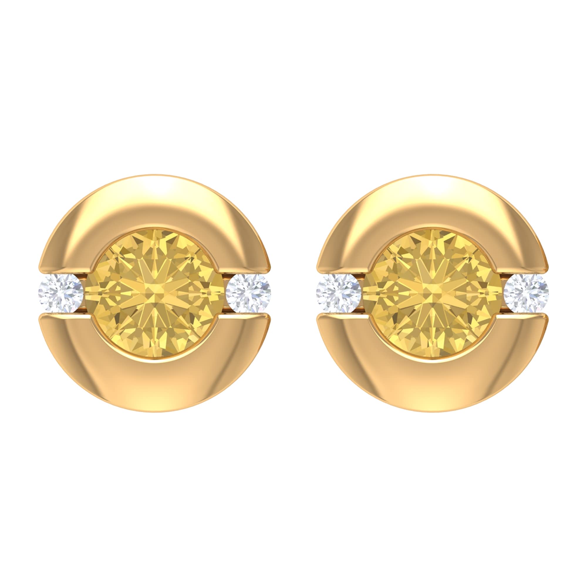 0.50 CT Citrine and Diamond Earrings - 4mm Solitaire Stud Earrings for Women in 14K Solid Gold with Screw Back | Minimalist Jewelry for Everyday Wear, Gift for Her, Wedding & Special Occasions