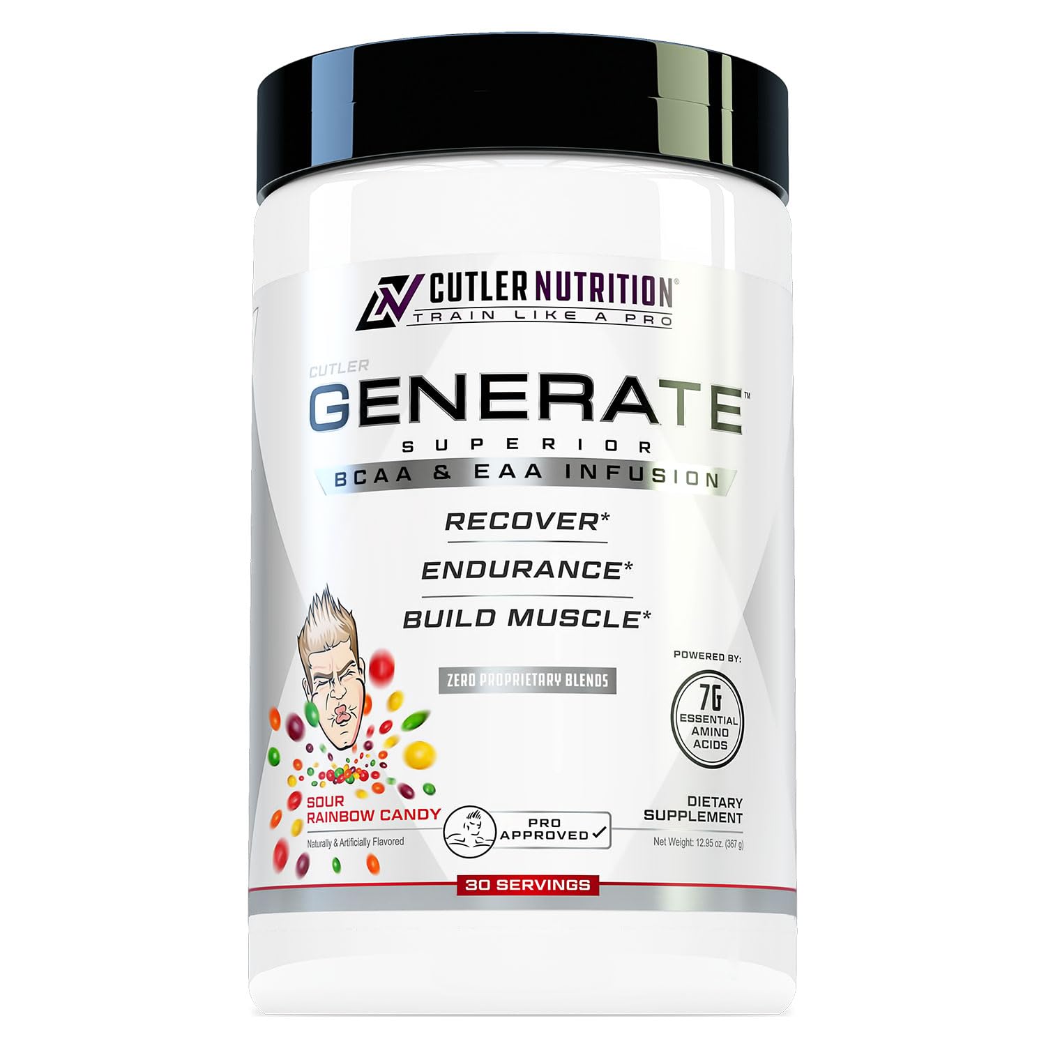 Cutler Nutrition Generate EAA & BCAA Powder - Premium Branched Chain Amino Acid Supplement with 5g BCAAs & 2g EAAs for Muscle Growth & Recovery | Sour Rainbow Candy Flavor | 30 Servings | Ideal for Post-Workout, Lean Muscle Building & Athletic Performance