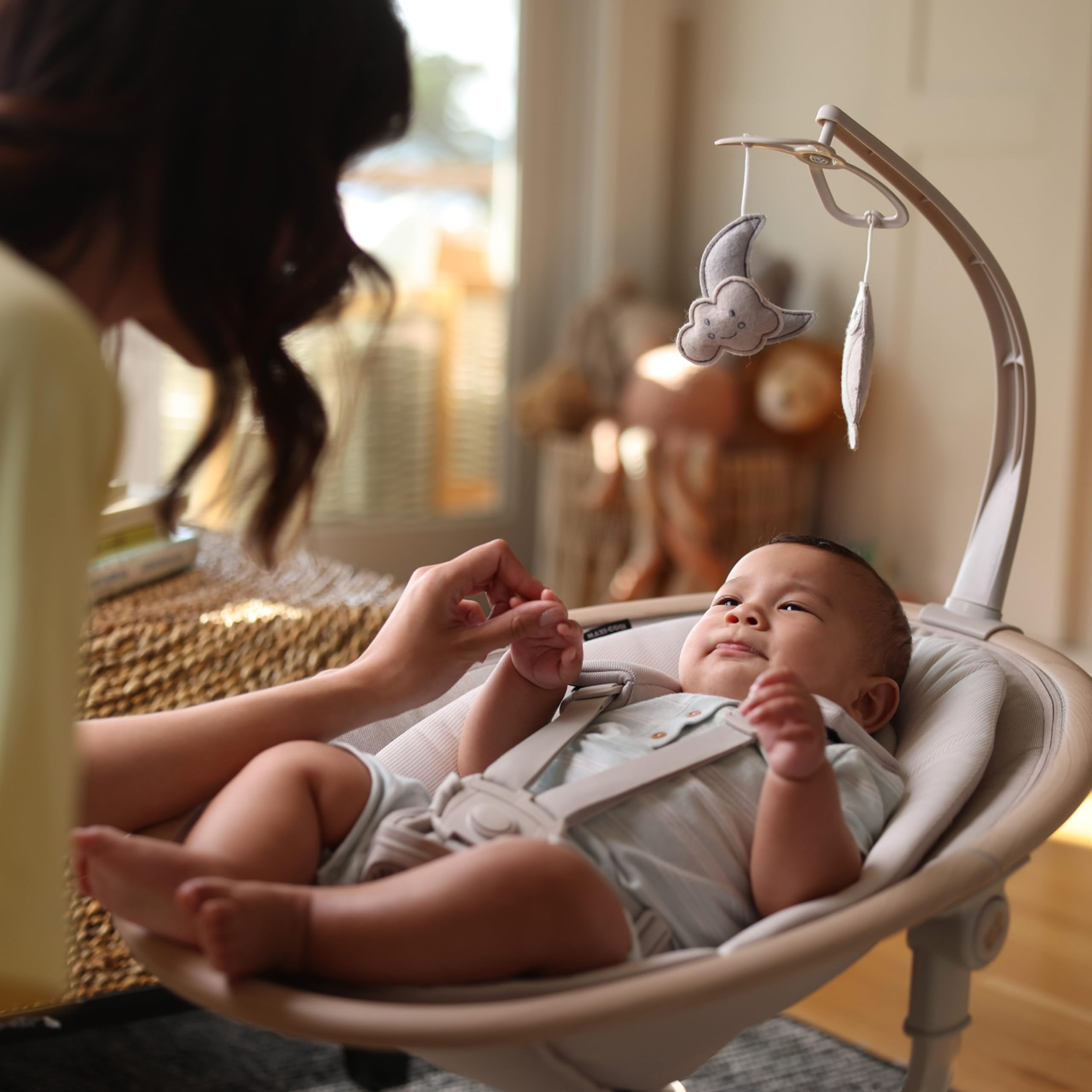 Maxi-Cosi Cassia Baby Swing for Infants - Portable, Lightweight & Foldable Infant Swing with Music, 360° Rotation - Classic Green | Perfect for Soothing Newborns at Home or Travel