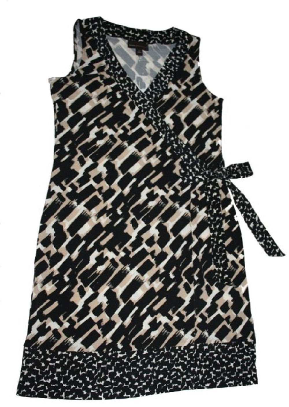 Dana Buchman Women's Brushstroke Print Faux Wrap Dress - Elegant Flowy Midi Dress for Work, Cocktail Parties & Special Occasions