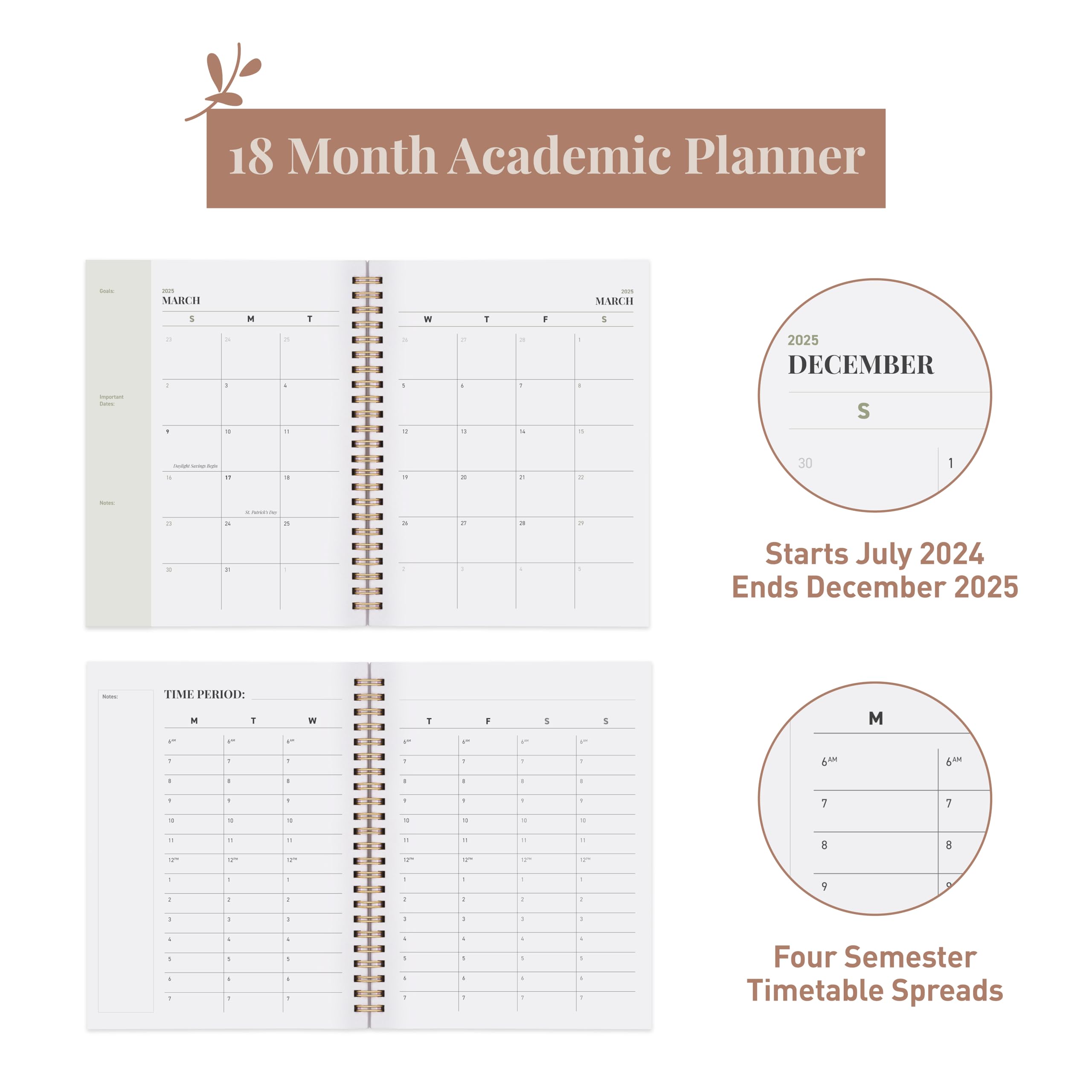 2024-2025 Academic Planner by Rileys - 18-Month Weekly & Monthly Organizer with Flexible Cover, Notes Pages, Twin-Wire Binding (8.5