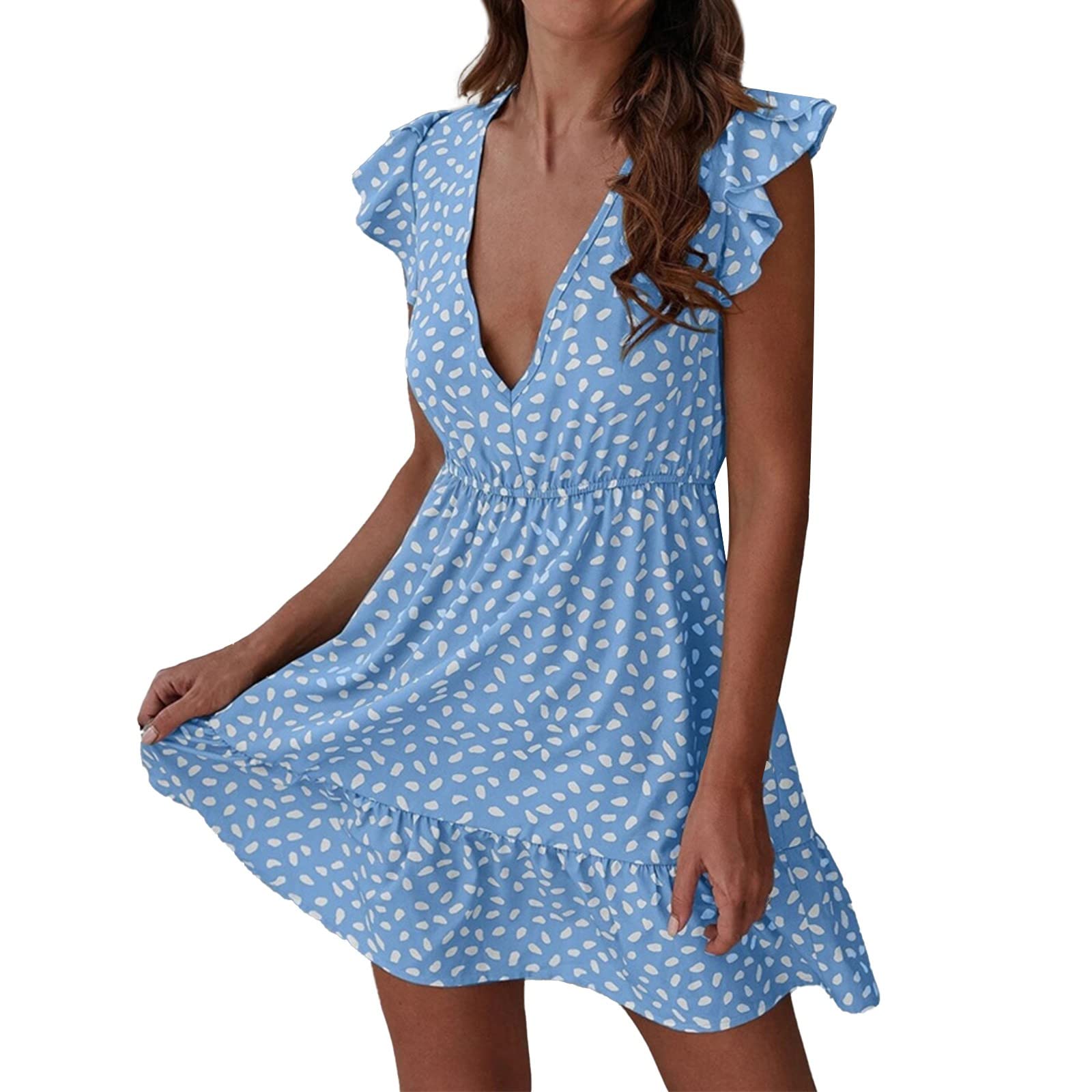 Boho Floral Smocked Dress for Women - Casual Summer Beach Sun Dress with Puff Sleeves - Perfect for Vacations, Outdoor Parties & Date Nights