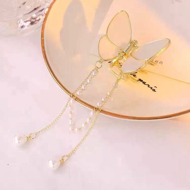 Trendy Club 2-Pack White Pearl Butterfly Metal Hair Claw Clips - Elegant Hair Accessories for Women, Girls | Perfect for Parties, Weddings & Everyday Hairstyles