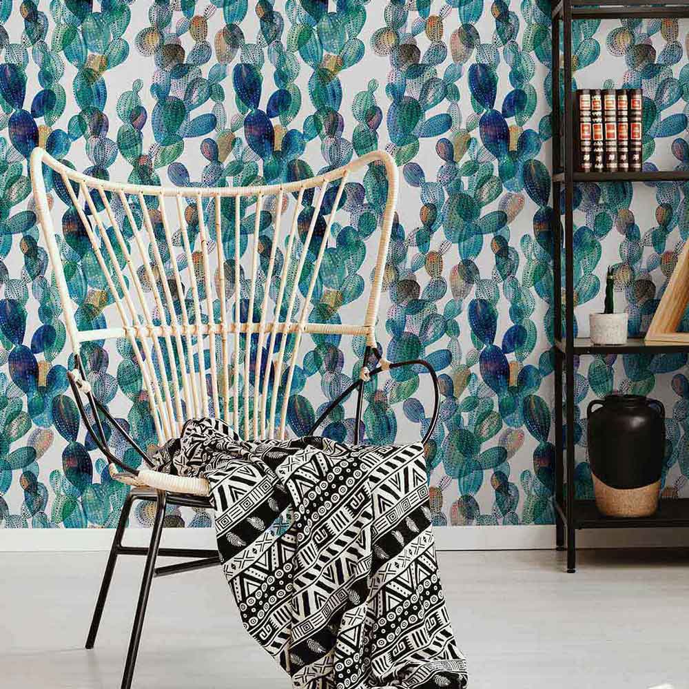 Green Cactus Peel and Stick Removable Wallpaper - Self-Adhesive Decorative Vinyl for Bedroom, Living Room, Office - Easy to Apply & Remove