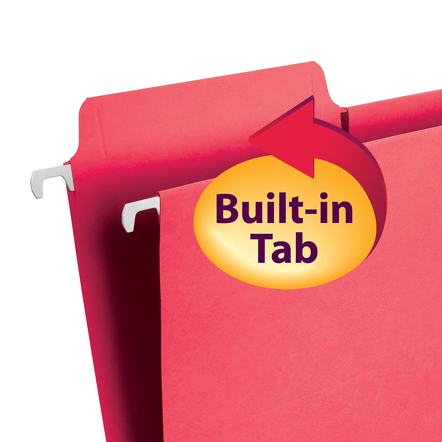 Smead 64096 FasTab Hanging File Folders - Letter Size, Red, 20/Box - Perfect for Office Organization, Filing Cabinets & Document Storage