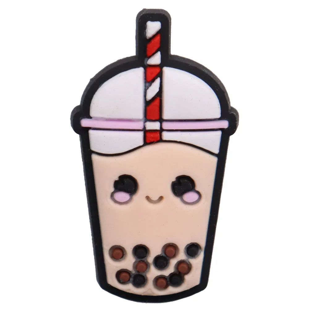 1PCS PVC Shoe Charms - Cute Bubble Tea Drink Rabbit Heart Sandals Decoration for Wristbands & Slippers | Fun Accessories for Kids, Girls Gift Ideas | Perfect for DIY Crafts, Party Favors & Fashion Styling