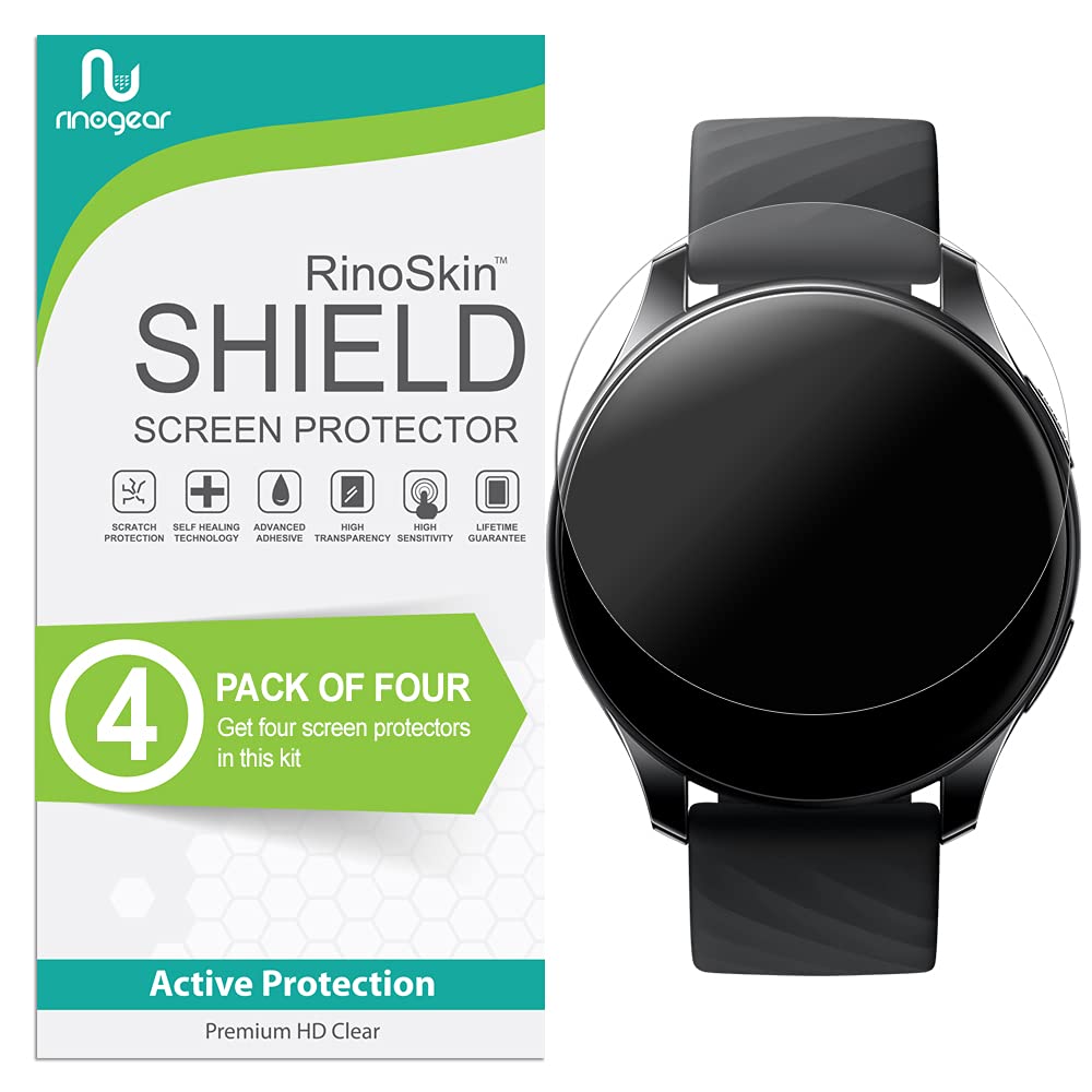 (4-Pack) RinoGear OnePlus Watch Screen Protector - Flexible TPU Film, Full Coverage, Case Friendly - Perfect for Gym, Running & Outdoor Activities