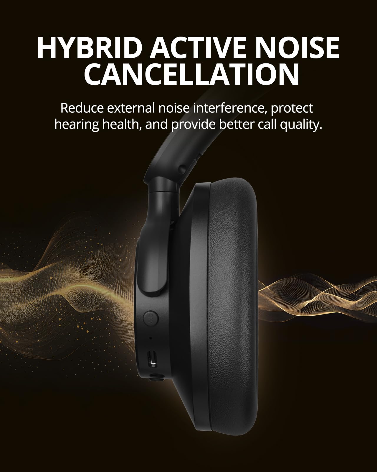 Tronsmart Q20S Hybrid Active Noise Cancelling Wireless Over-Ear Headphones with Mic, Hi-Res Audio, 60H Playtime, Deep Bass, Custom EQ via App - Perfect for Travel, Home Office & Commuting