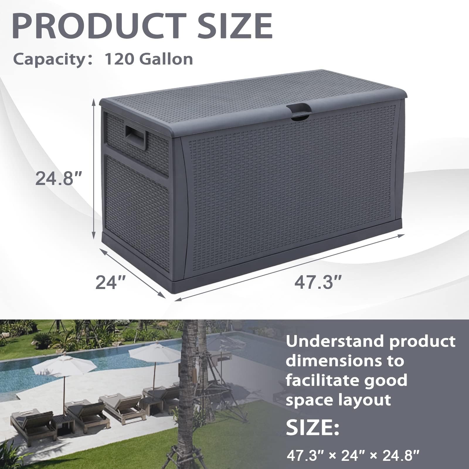**Crownland 120 Gallon Outdoor Storage Deck Box - Weatherproof Resin Container for Patio, Garden & Deck - All-Weather Furniture Storage (Grey) - Perfect for Storing Cushions, Pool Toys & Outdoor Gear**