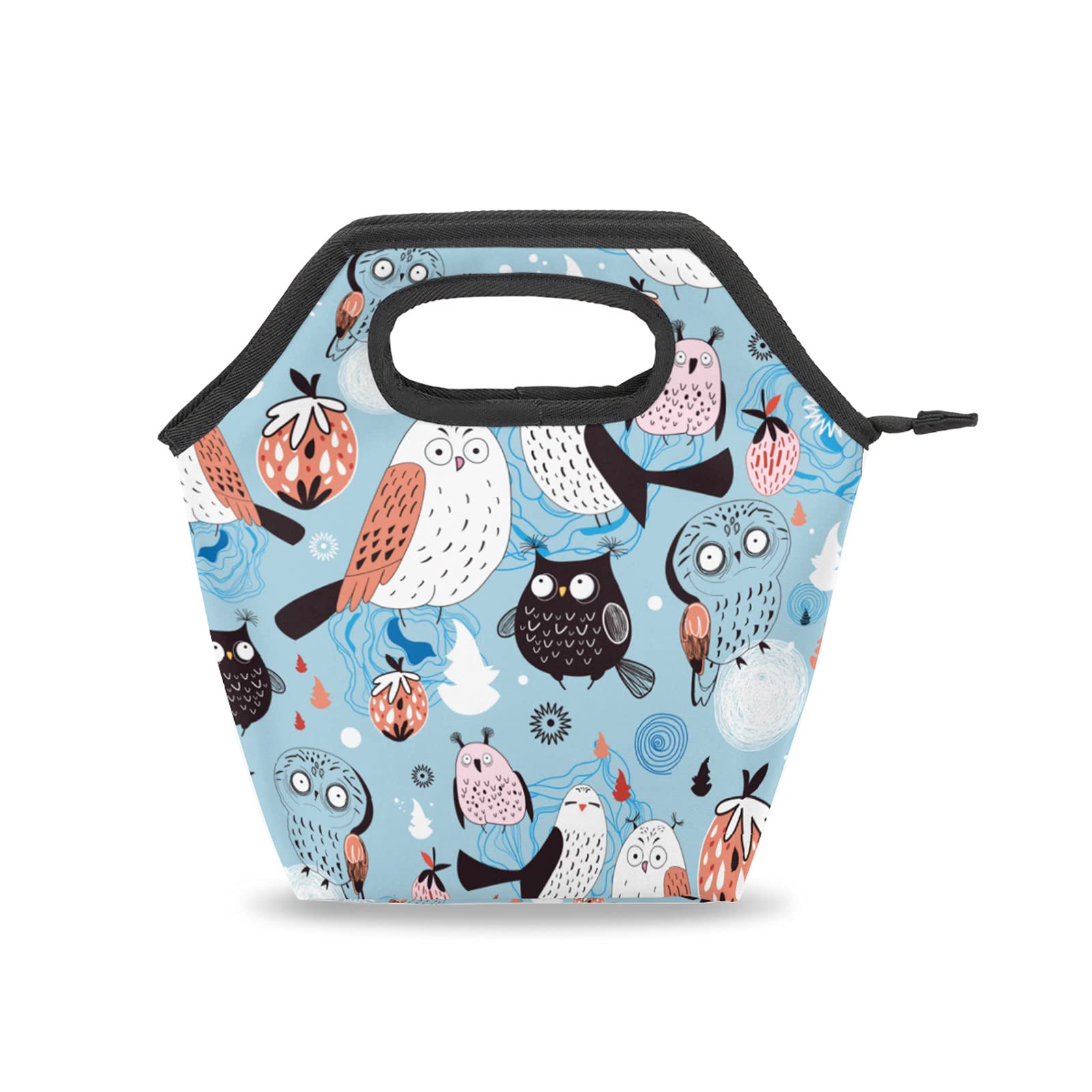 Funny Owl Floral Strawberry Insulated Lunch Box Bag for Women & Kids - Reusable Cooler Tote for School, Work, Picnic & Travel - Perfect for Daily Meals and Outdoor Activities