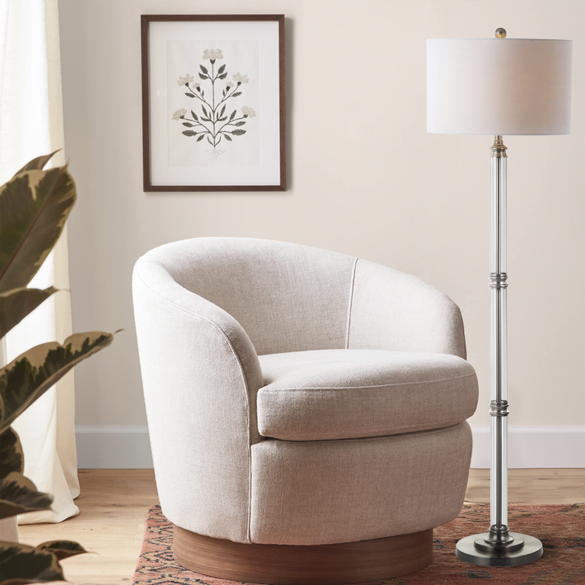 JONATHAN Y JYL3058A 60-Inch Modern Floor Lamp in Polished Nickel with Clear Glass - Contemporary Elegant Lighting for Living Room, Bedroom, Office & Hallway | Perfect for Reading Nook, Home Office & Entryway Decor